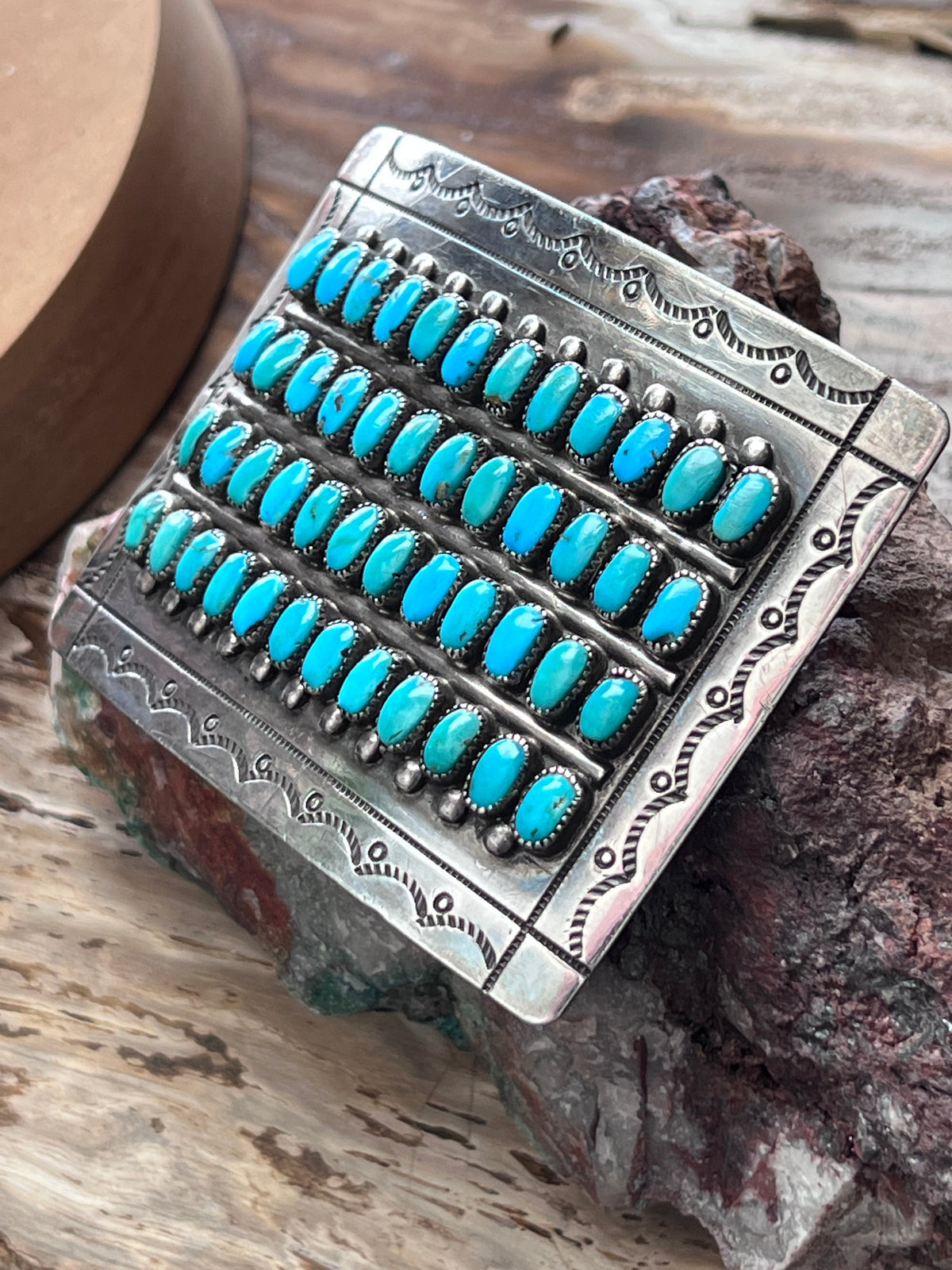 Estate Collection Vintage Sterling Silver & Sleeping Beauty Turquoise Belt Buckle by Maryann and Felix Chavez