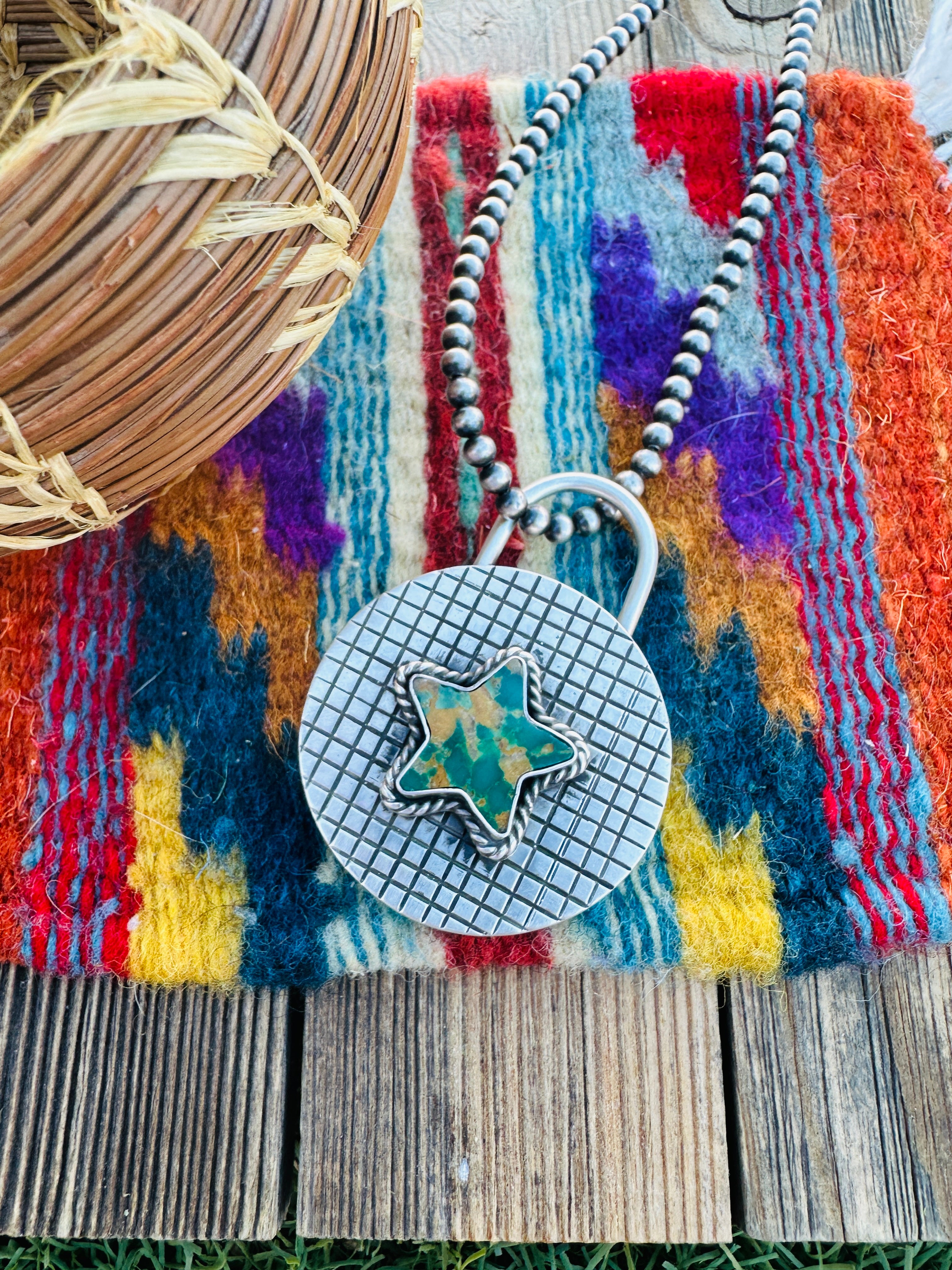 Handcrafted Turquoise & Sterling Silver Locket Style Pendant by Charles Johnson