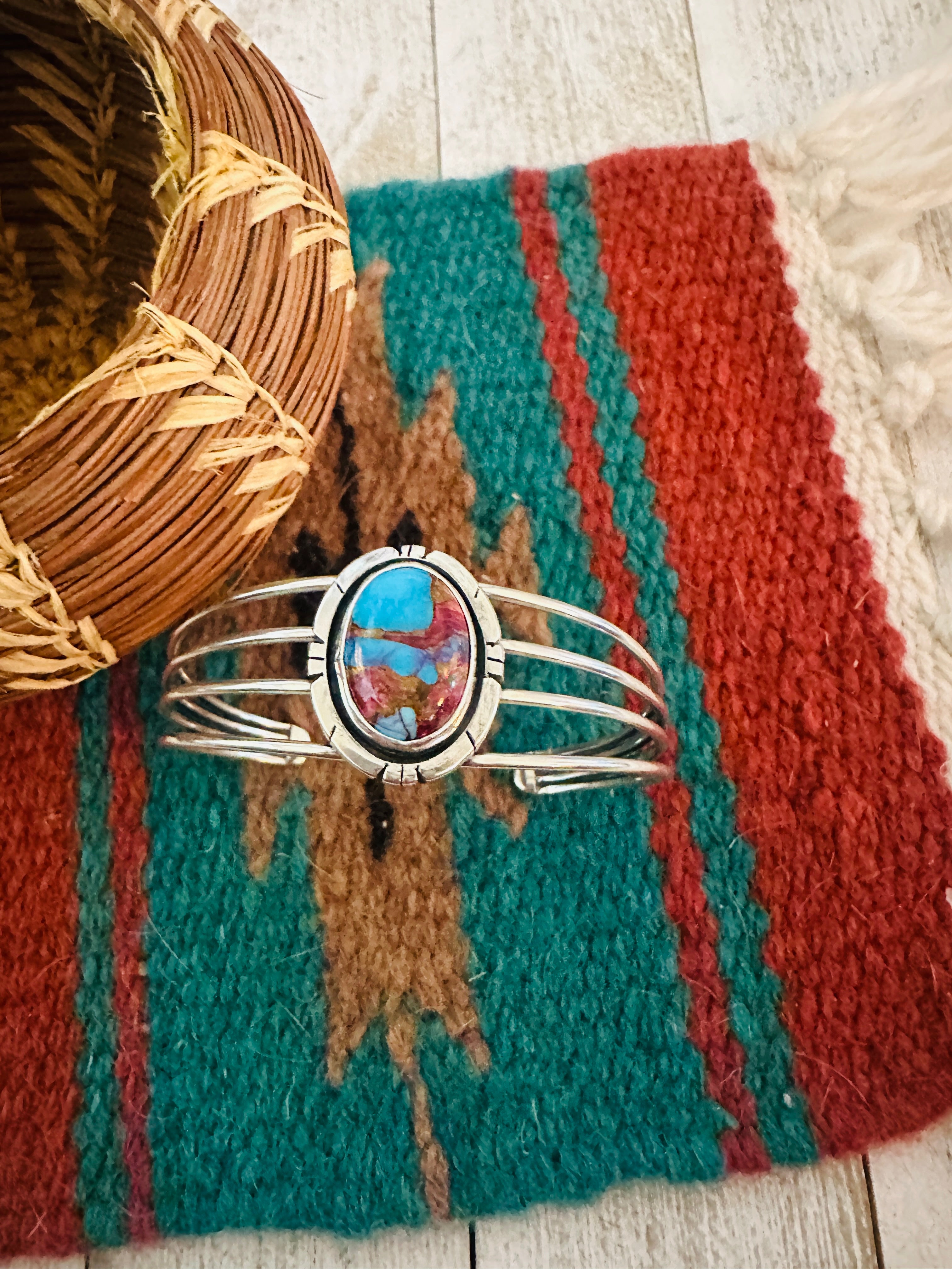 Navajo Sterling Silver & Pink Dream Mojave Cuff Bracelet