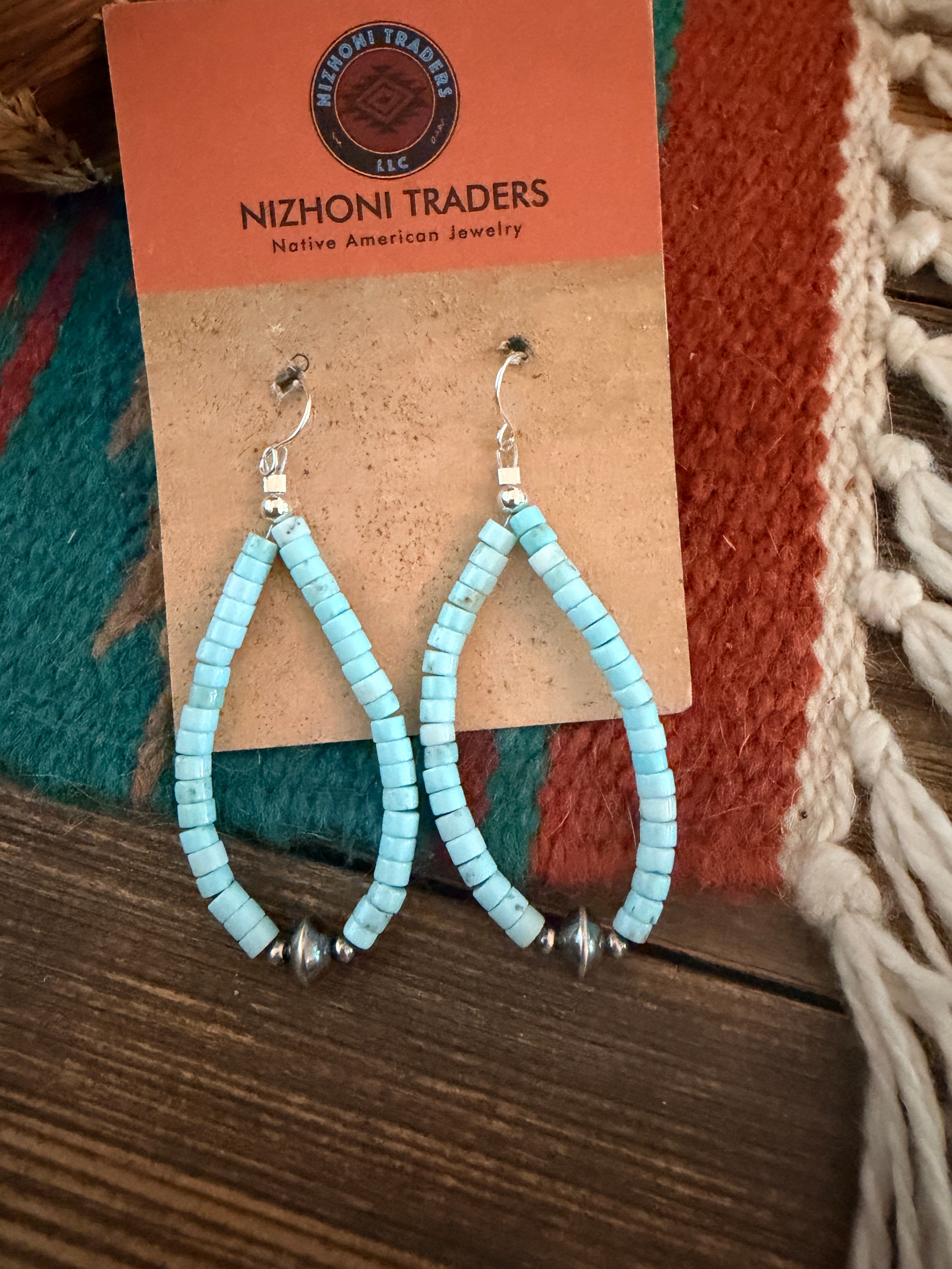 Handcrafted Sterling Silver Pearl & Turquoise Dangle Hoop Earrings