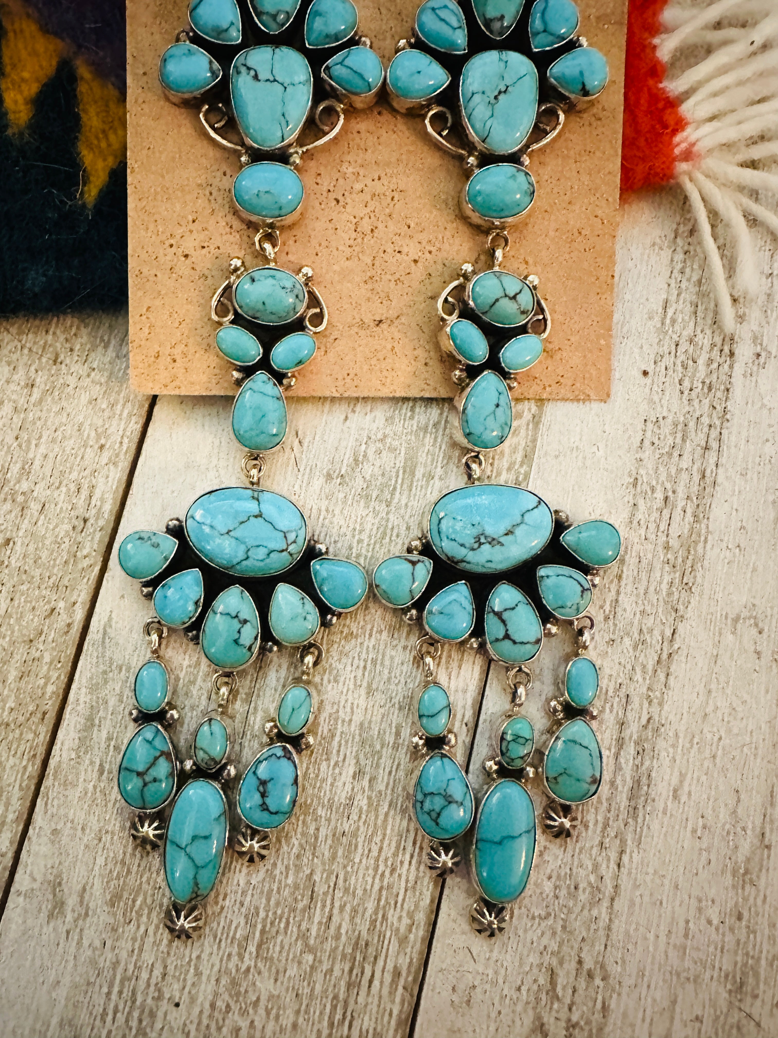 Navajo Turquoise & Sterling Silver Chandelier Dangle Earrings