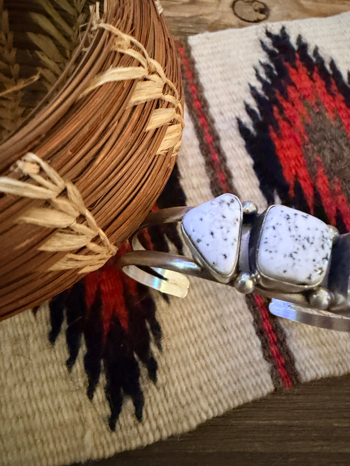 Handcrafted White Buffalo & Sterling Silver Cuff Bracelet by Augustine Largo