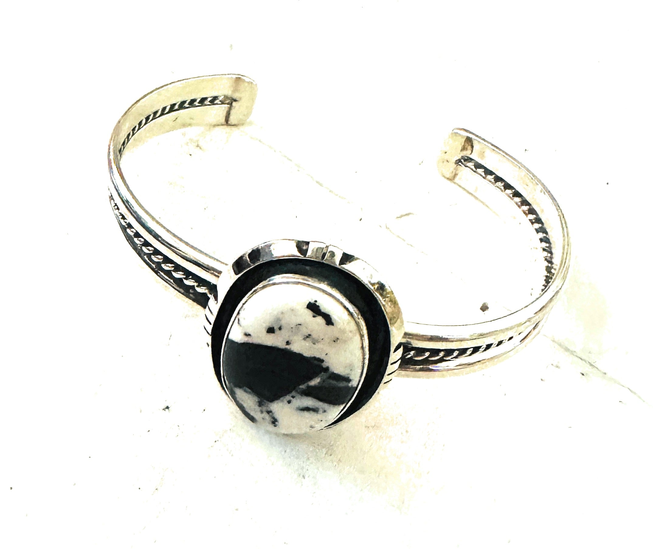 Navajo White Buffalo & Sterling Silver Cuff Bracelet