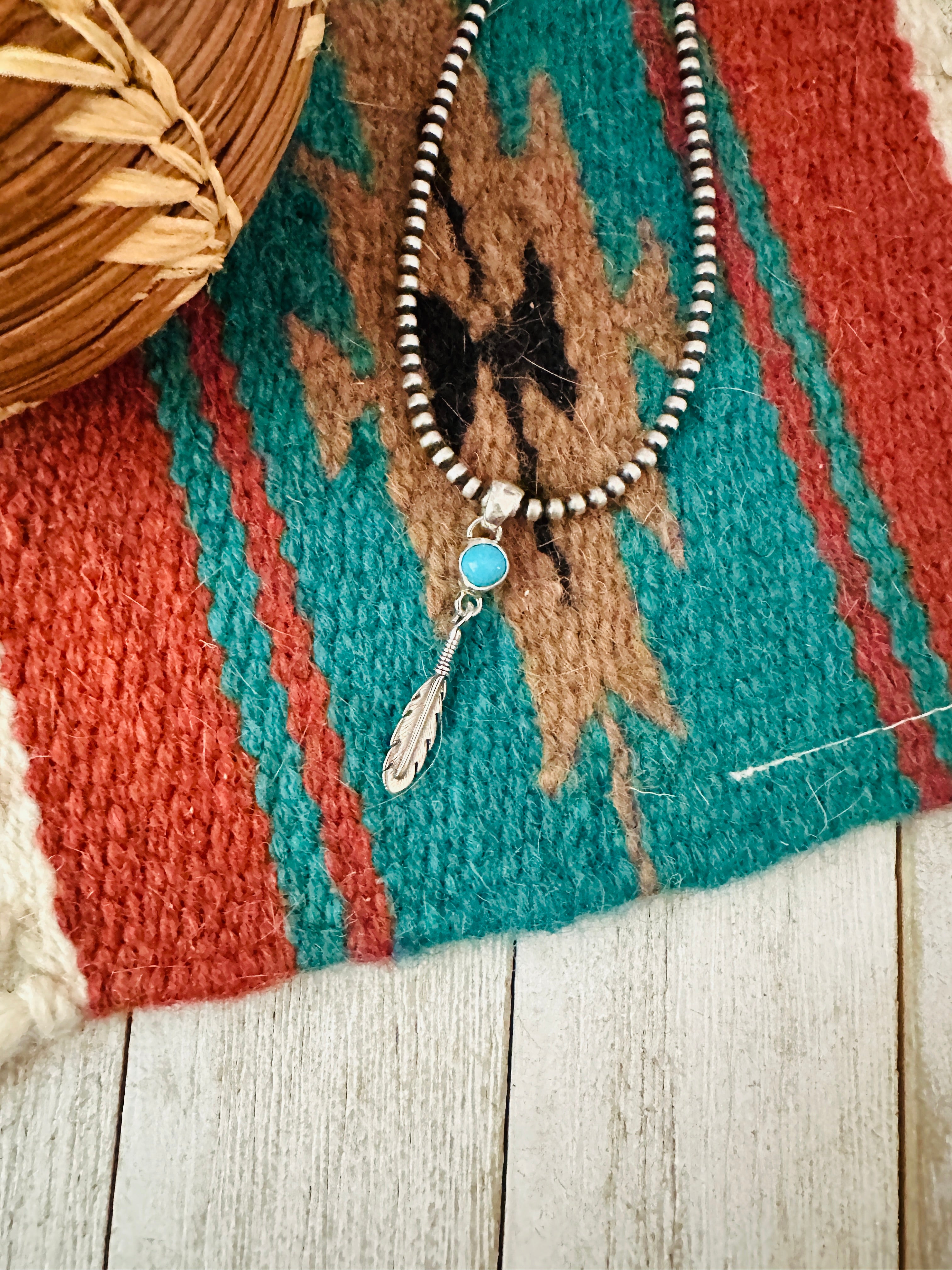 Navajo Turquoise & Sterling Silver Feather Pendant