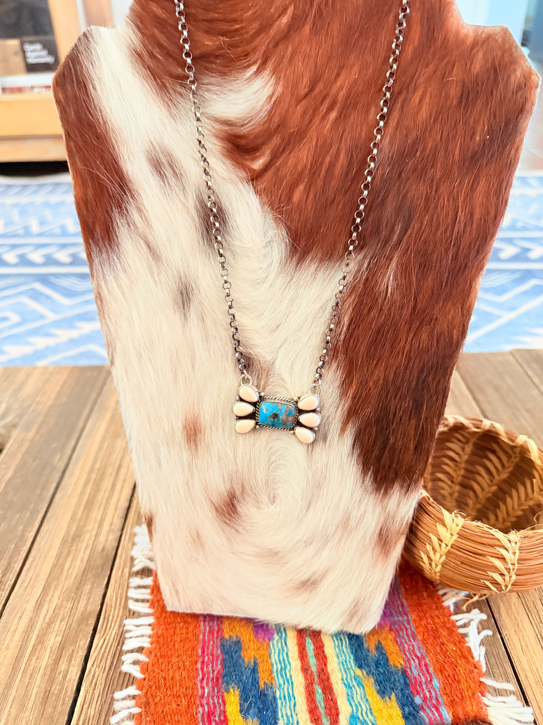 Handcrafted Queen Pink Conch, Turquoise & Sterling Silver Necklace