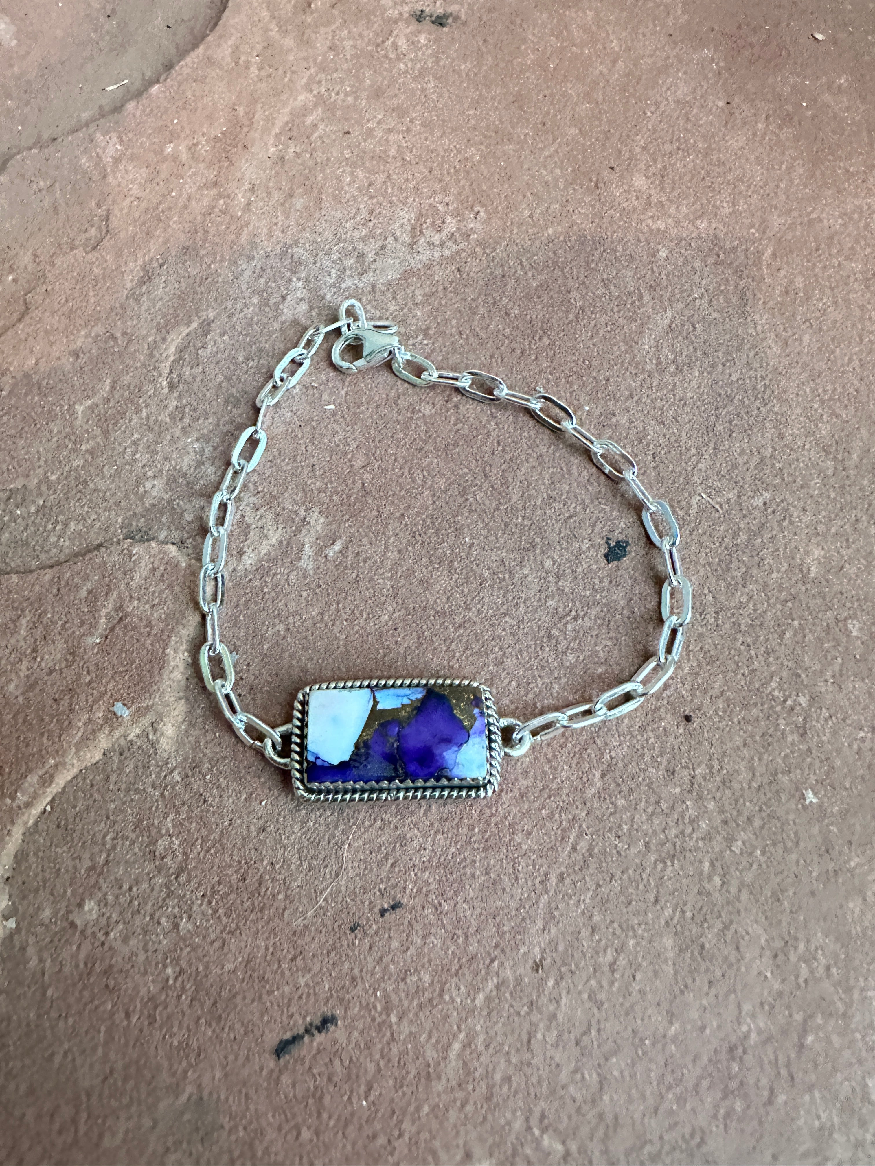 Beautiful Handmade Sterling Silver & Violet Frost Bar Bracelet