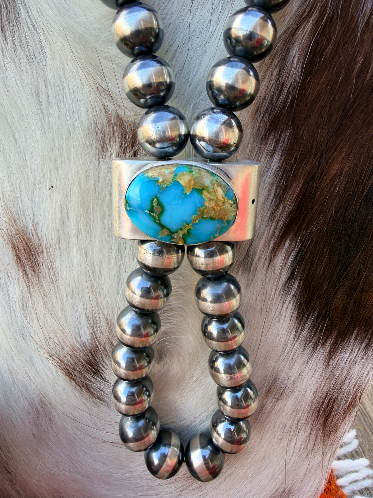 Handcrafted Turquoise & Sterling Silver Beaded Double Sided Jacla Necklace