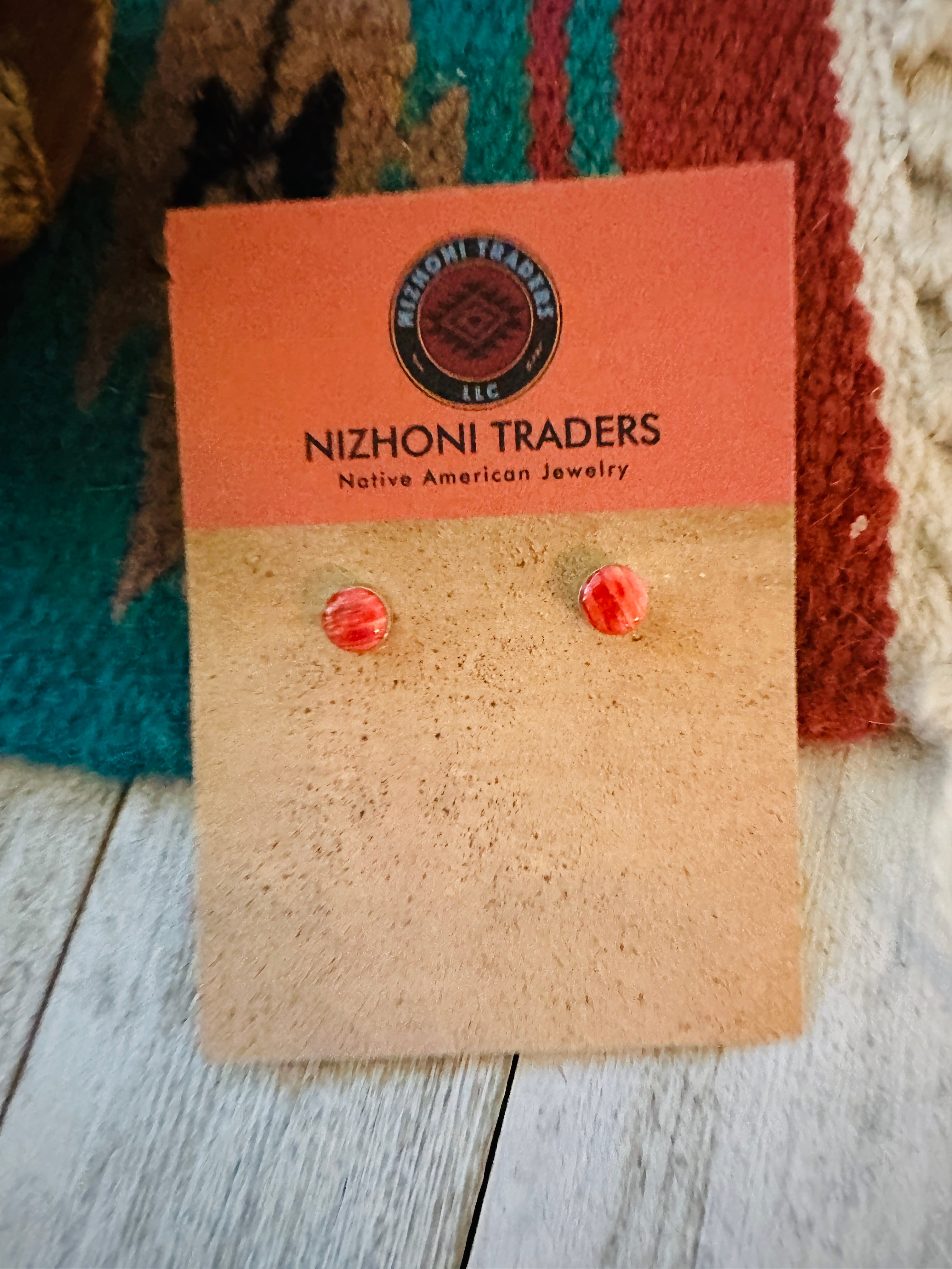 Navajo Spiny Oyster and Sterling Silver Stud Earrings