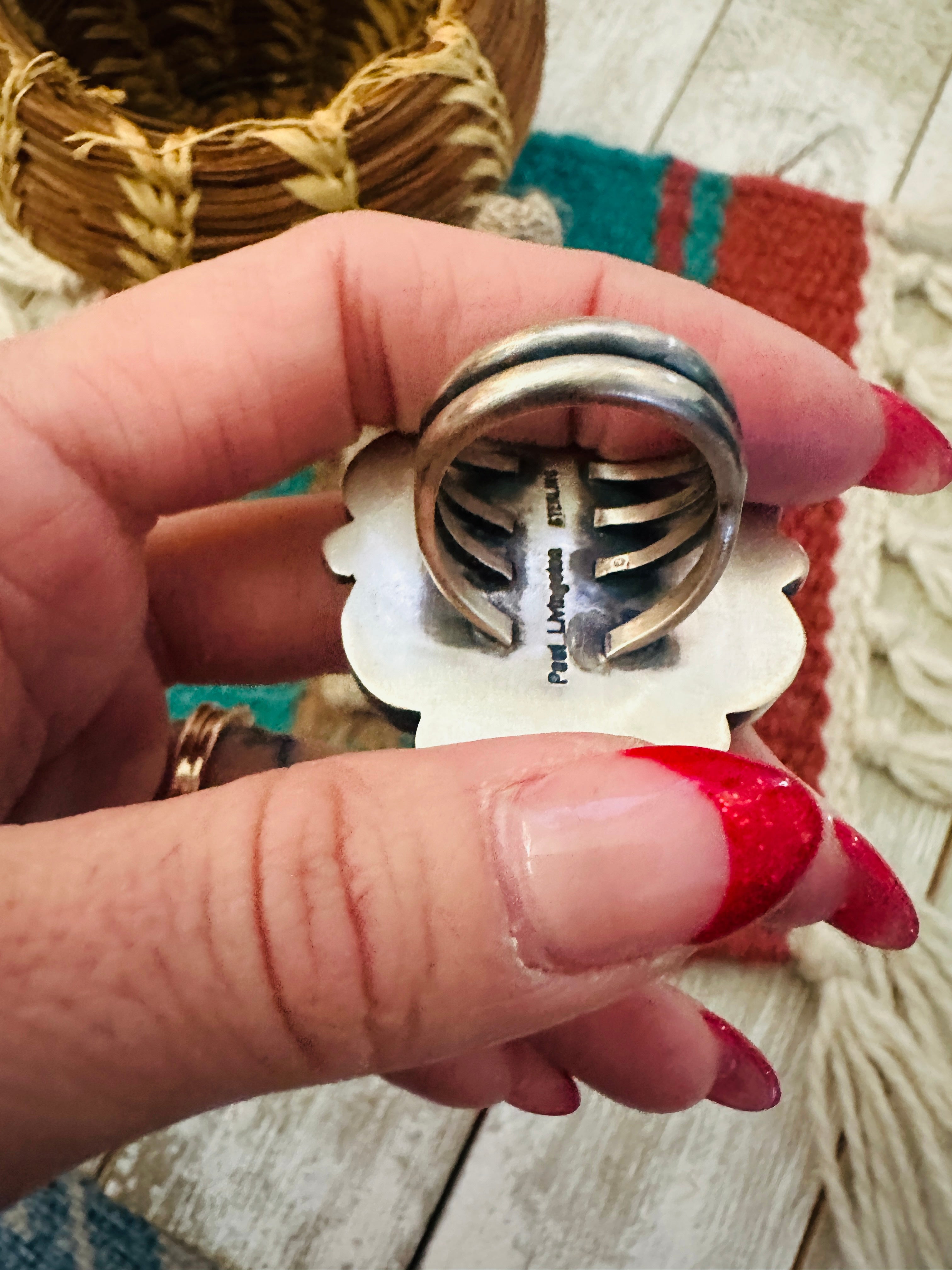 Handcrafted Golden Hills Turquoise & Sterling Silver Ring Size 7.5 by Paul Livingston