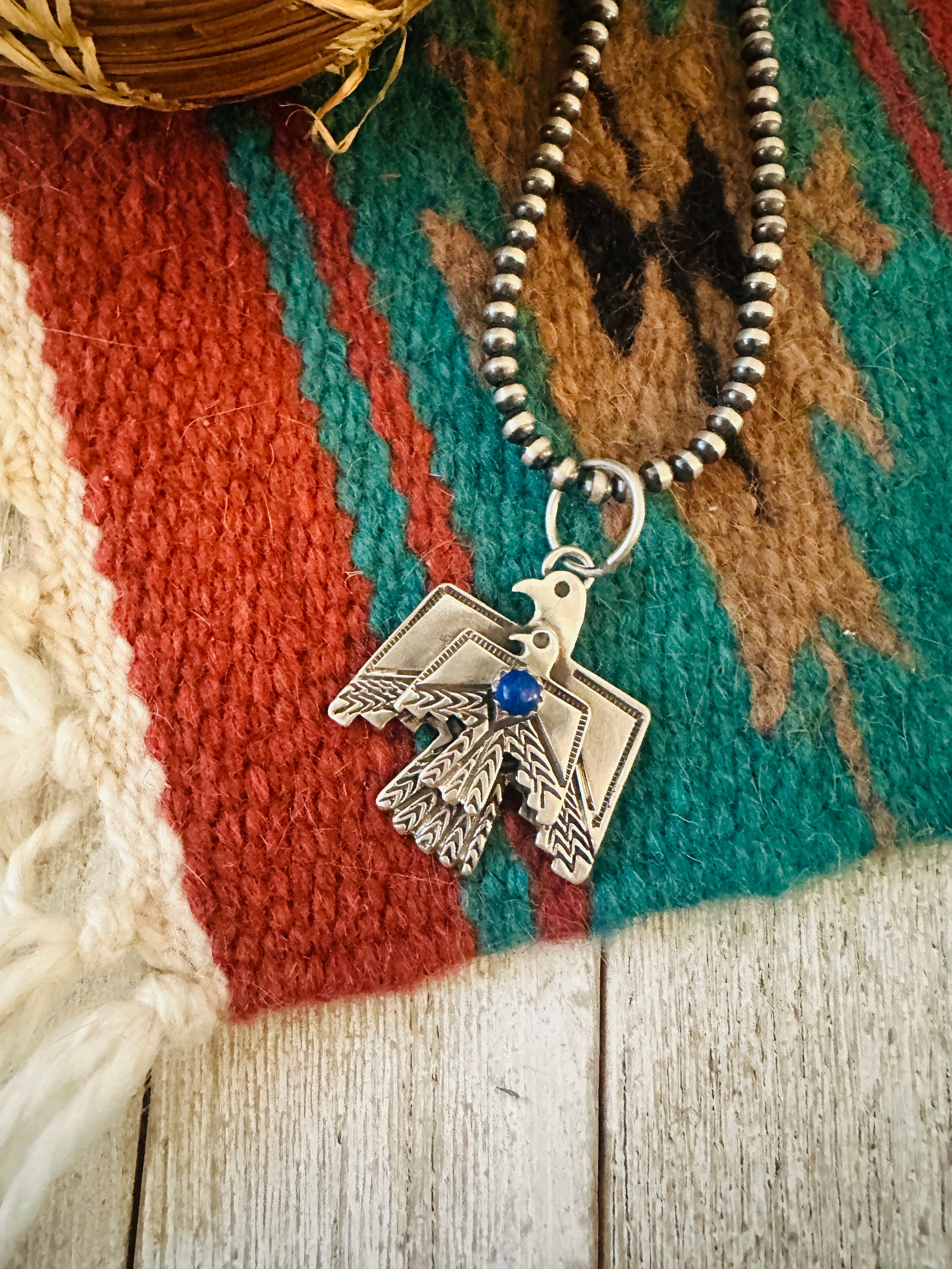 Handcrafted Sterling Silver & Lapis Thunderbird Pendant