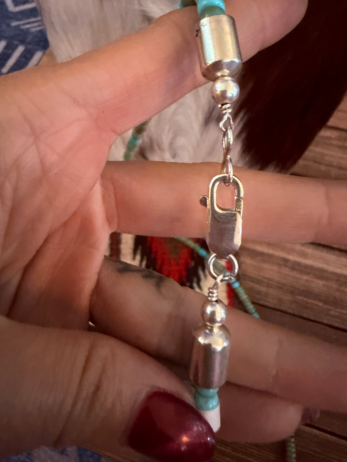 Handcrafted Turquoise & Sterling Silver 30" Beaded Necklace