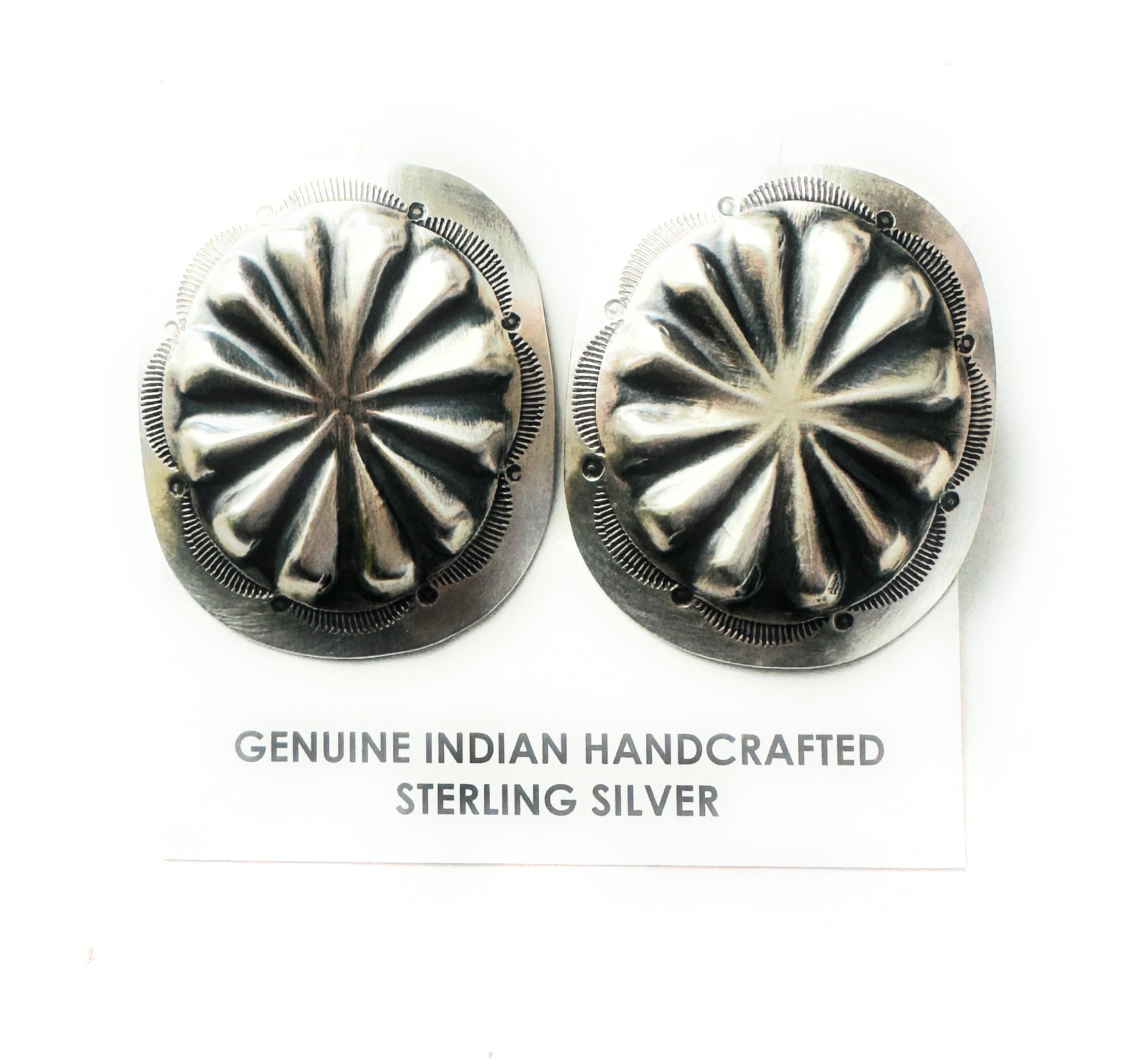 Navajo Hand Stamped Sterling Silver Concho Post Earrings