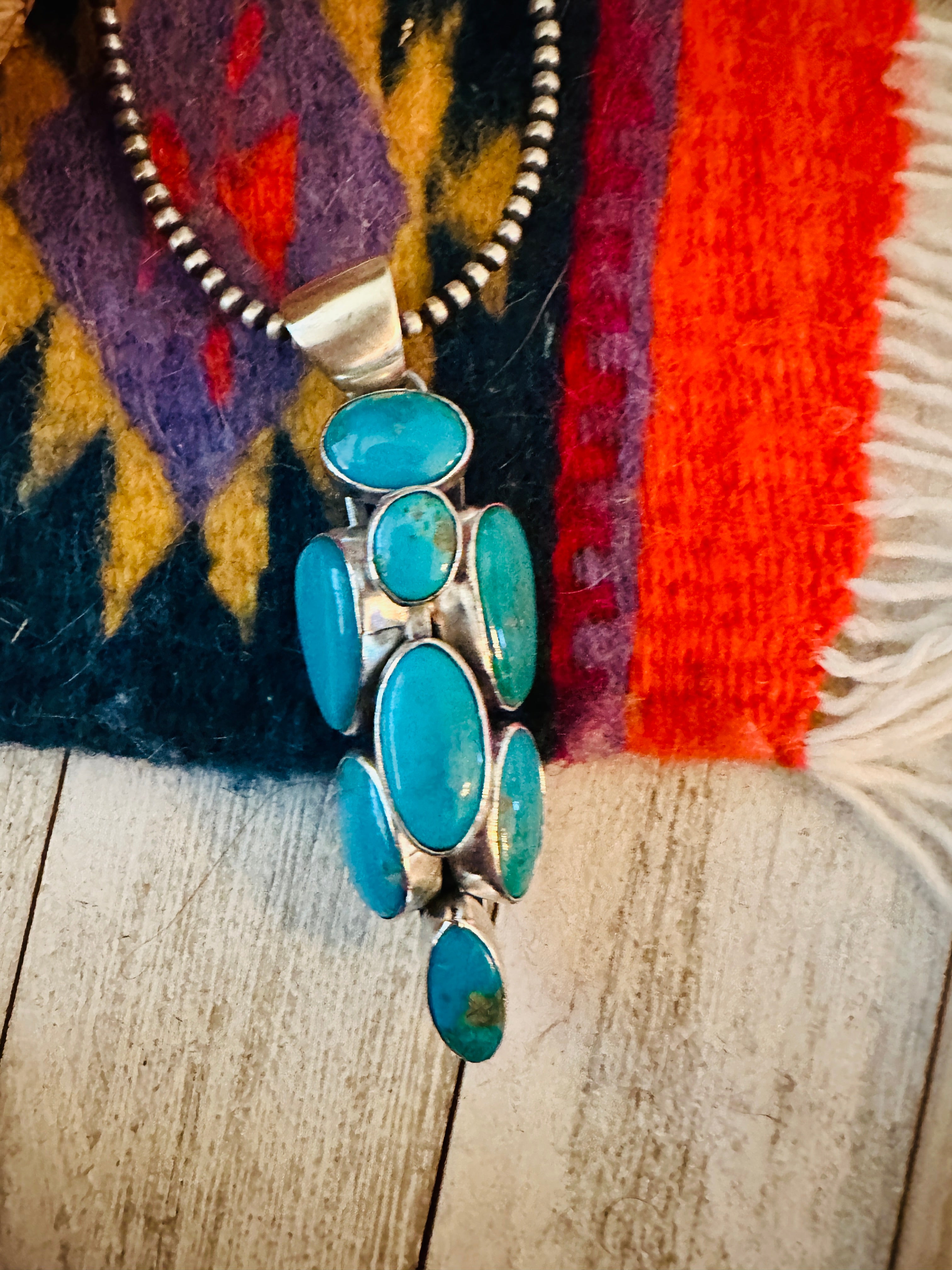 Navajo Turquoise and Sterling Silver Cluster Pendant