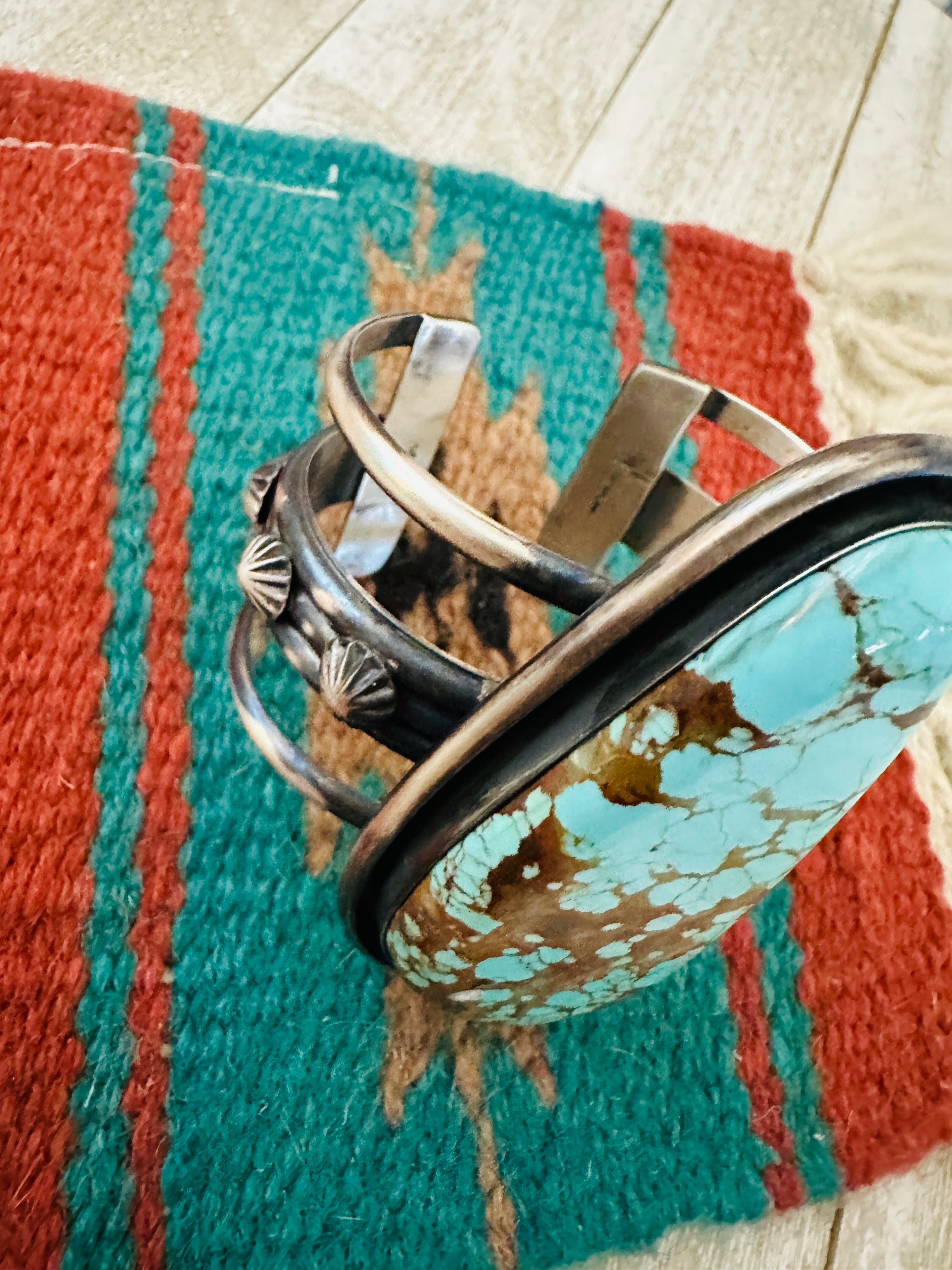 Handcrafted Sterling Silver & Number 8 Turquoise Cuff Bracelet by Chimney Butte