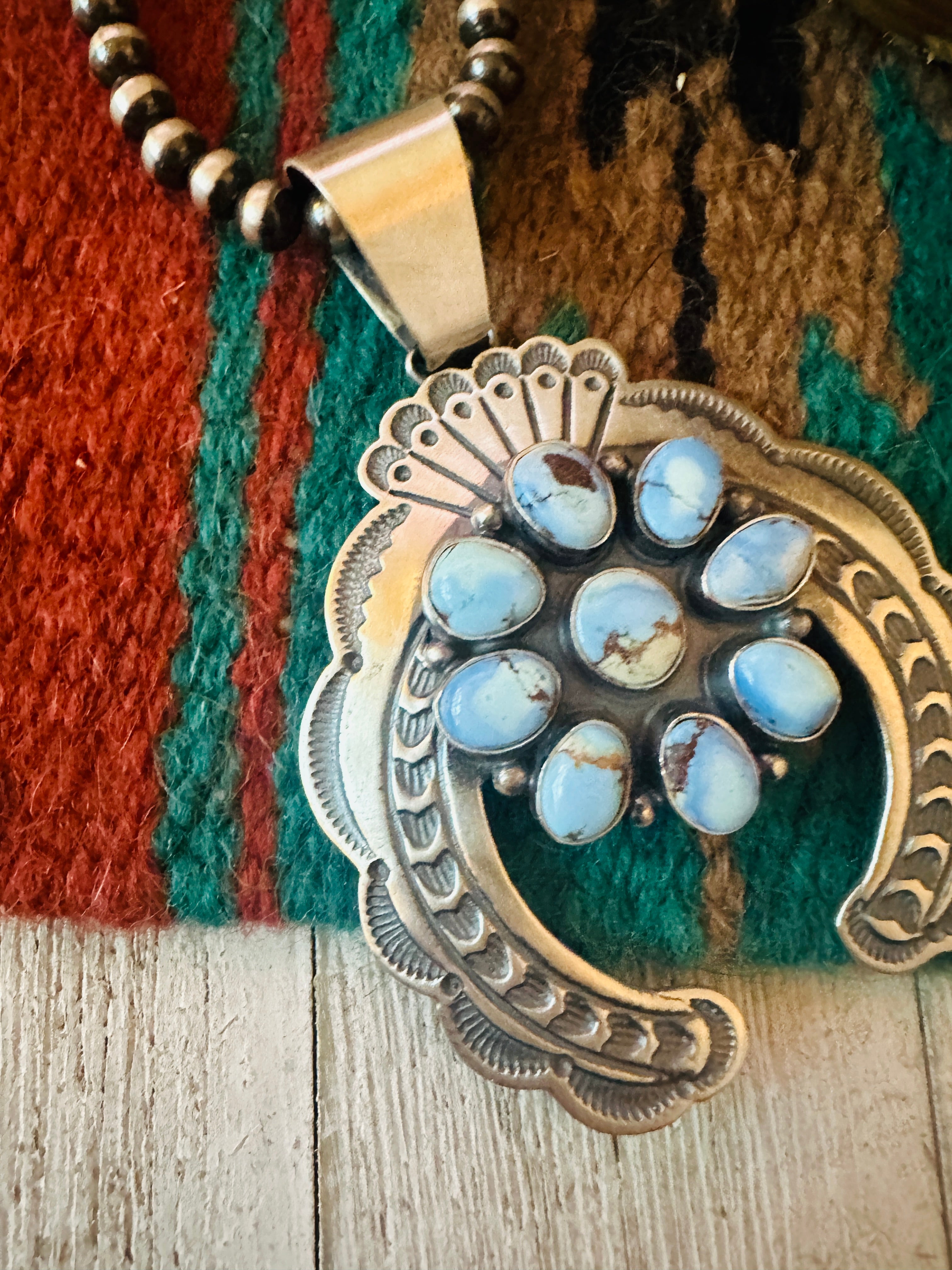 Navajo Sterling Silver & Golden Hills Turquoise Naja Pendant