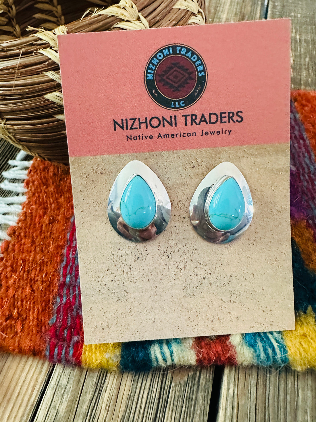 Handcrafted Turquoise & Sterling Silver Teardrop Post Earrings
