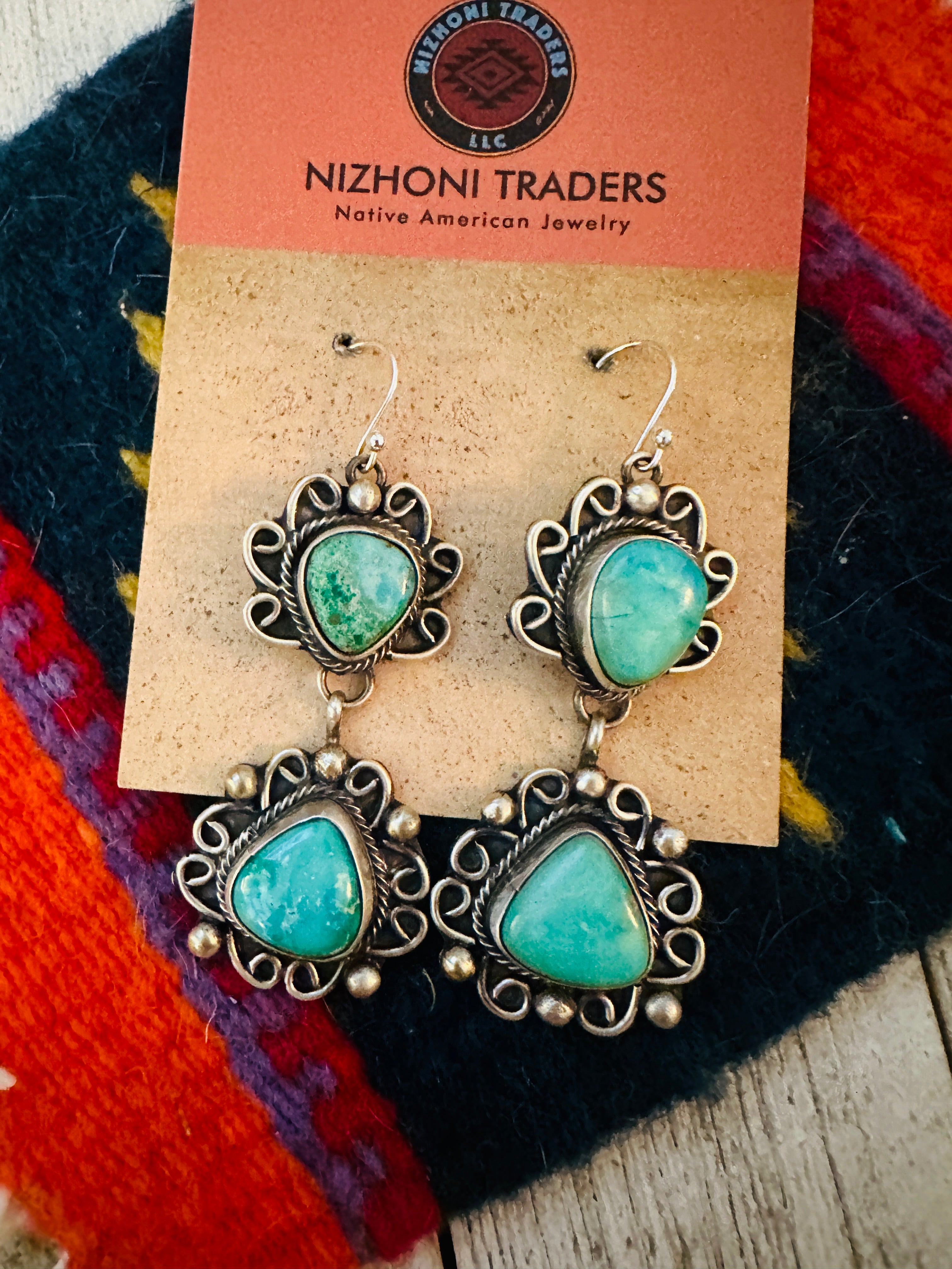 Navajo Kingman Turquoise And Sterling Silver Dangle Earrings