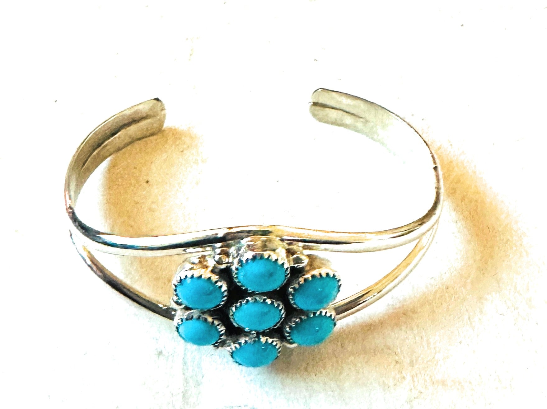 Navajo Sterling Silver & Turquoise Baby Cluster Cuff Bracelet