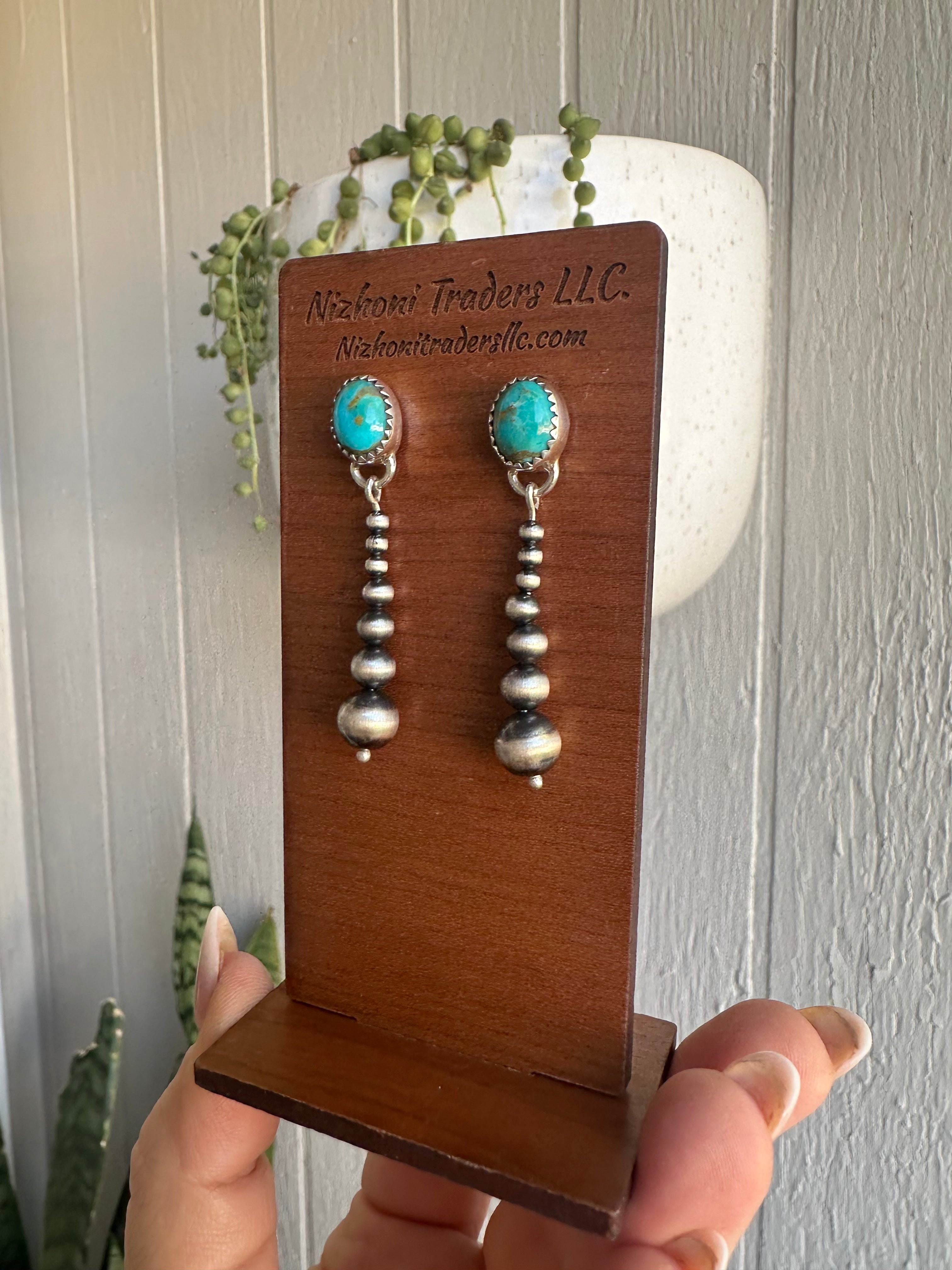 Handmade Turquoise Navajo Pearl Style Sterling Silver Dangles