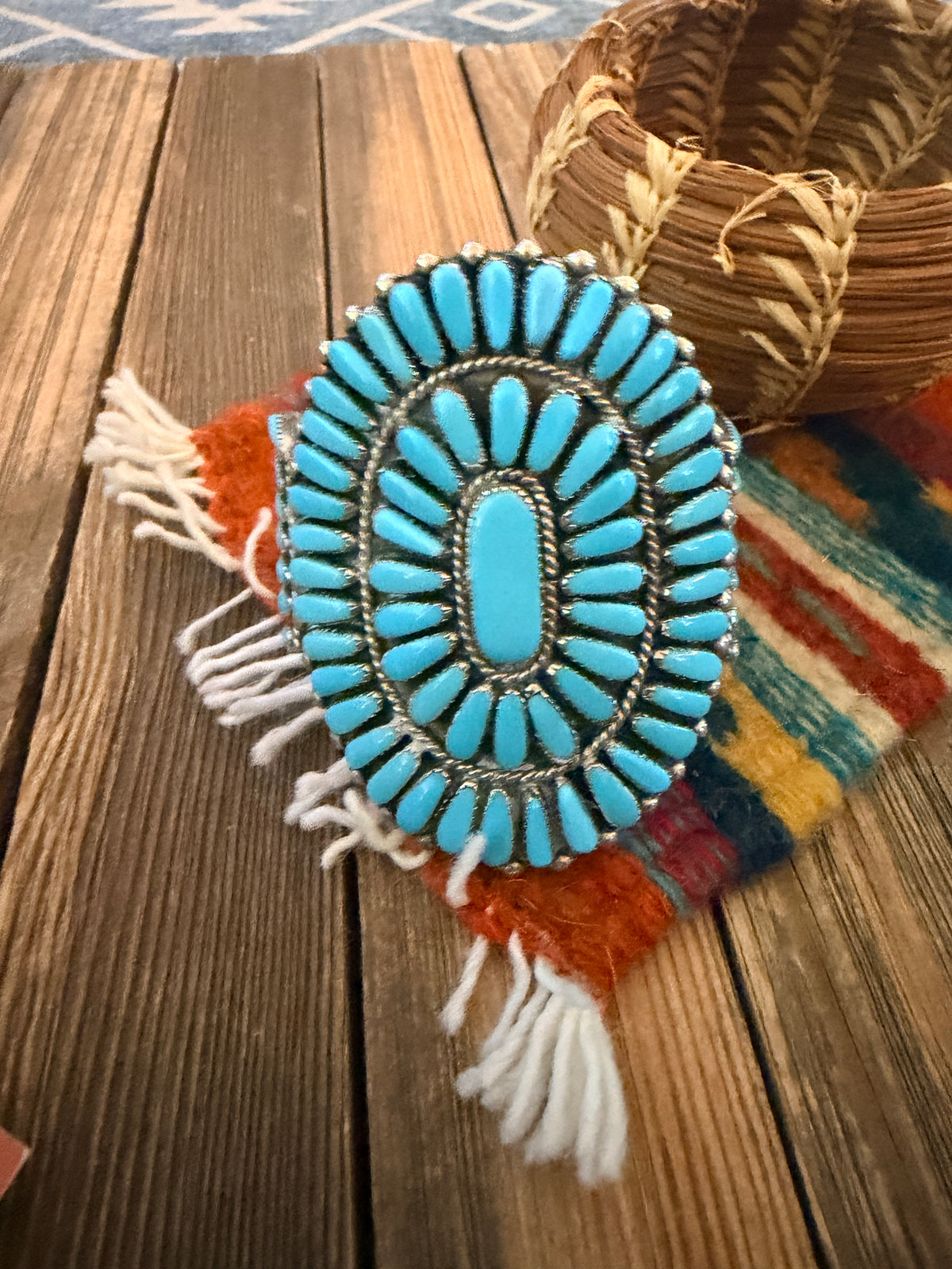 Handcrafted Old Pawn Sterling Silver & Turquoise Cuff Bracelet