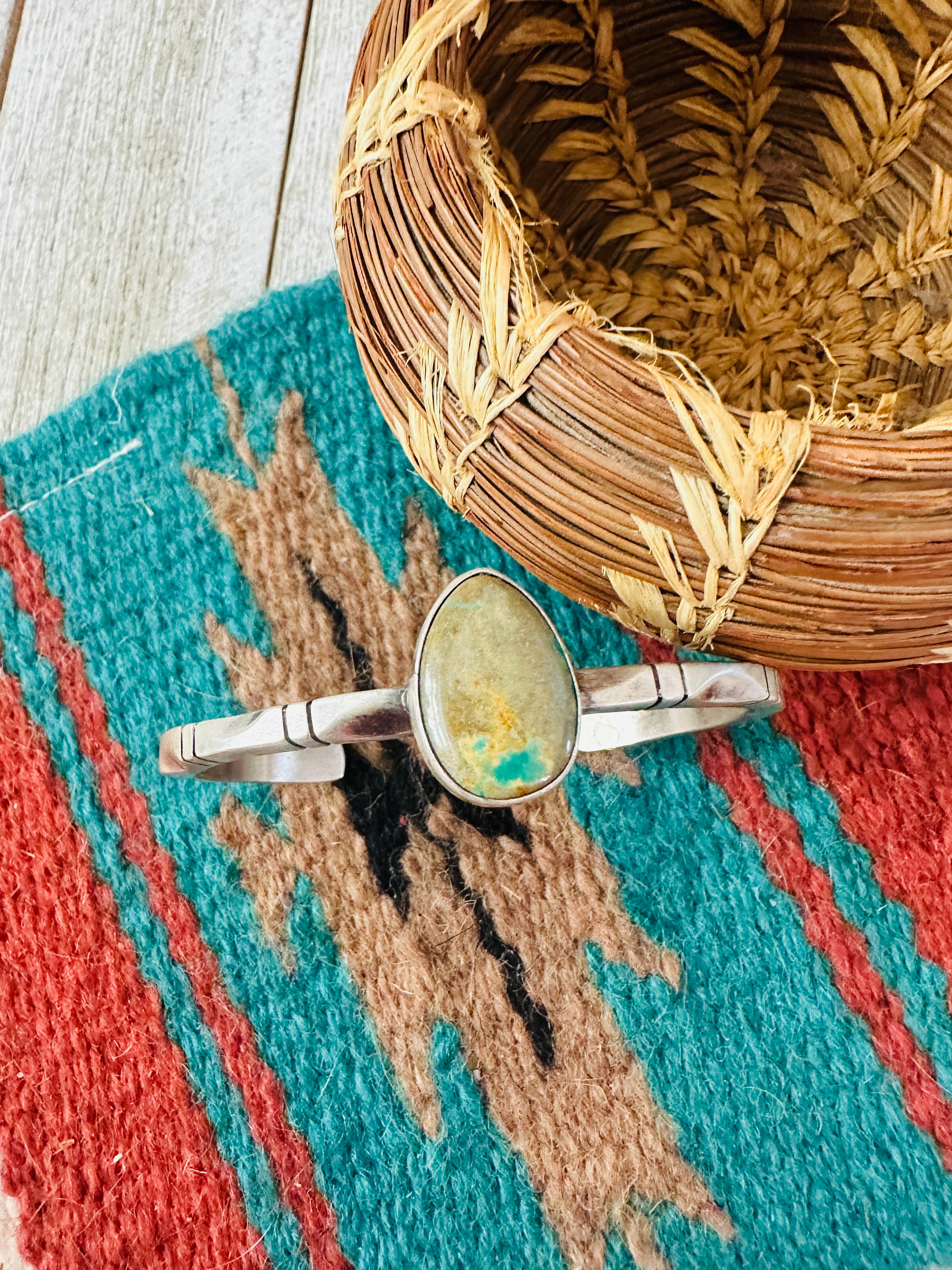Handcrafted Sterling Silver & Royston Turquoise Cuff Bracelet by Tahe