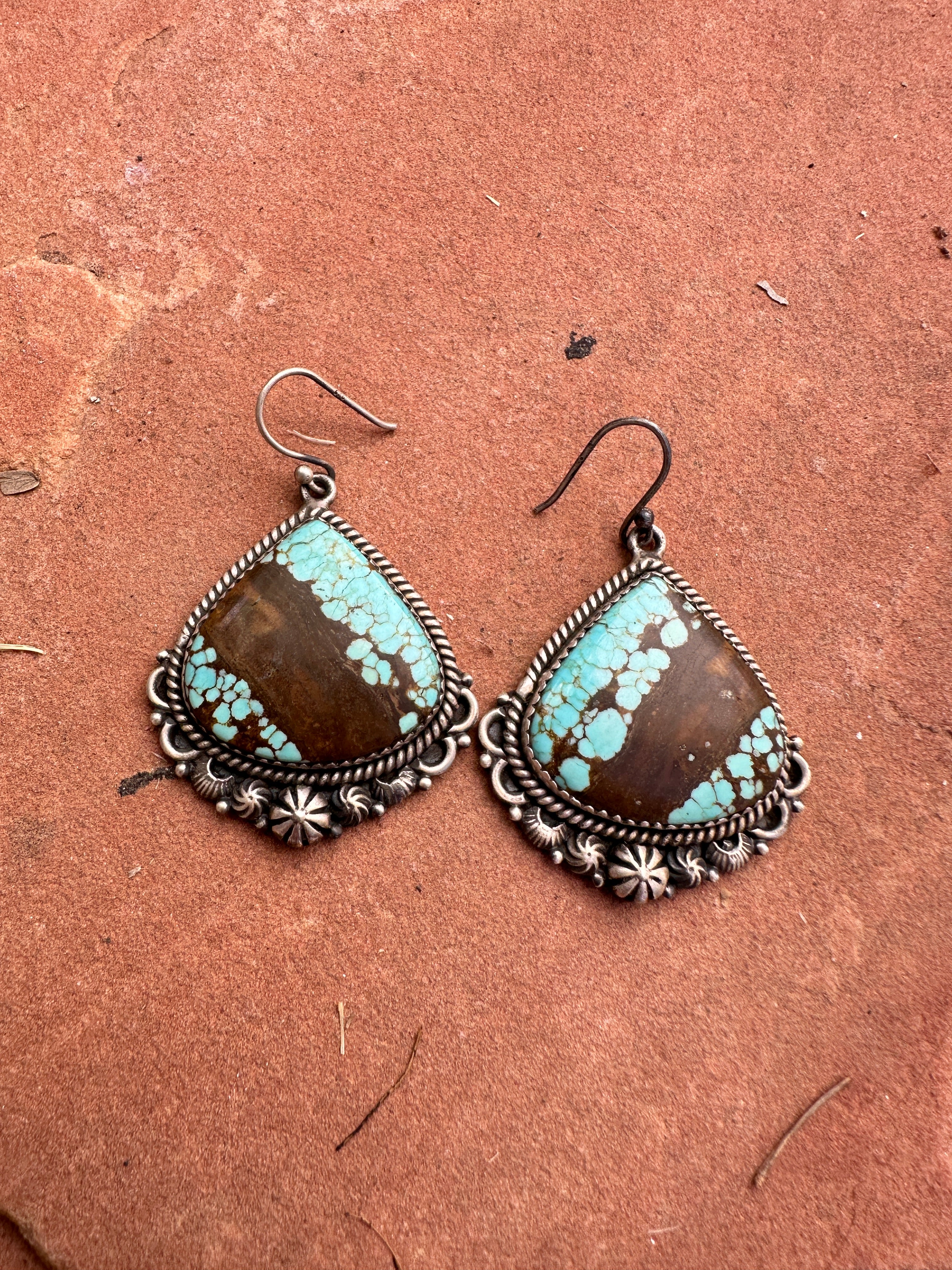 Handmade Number 8 Turquoise & Sterling Silver Hook Dangle Earrings STYLE 1