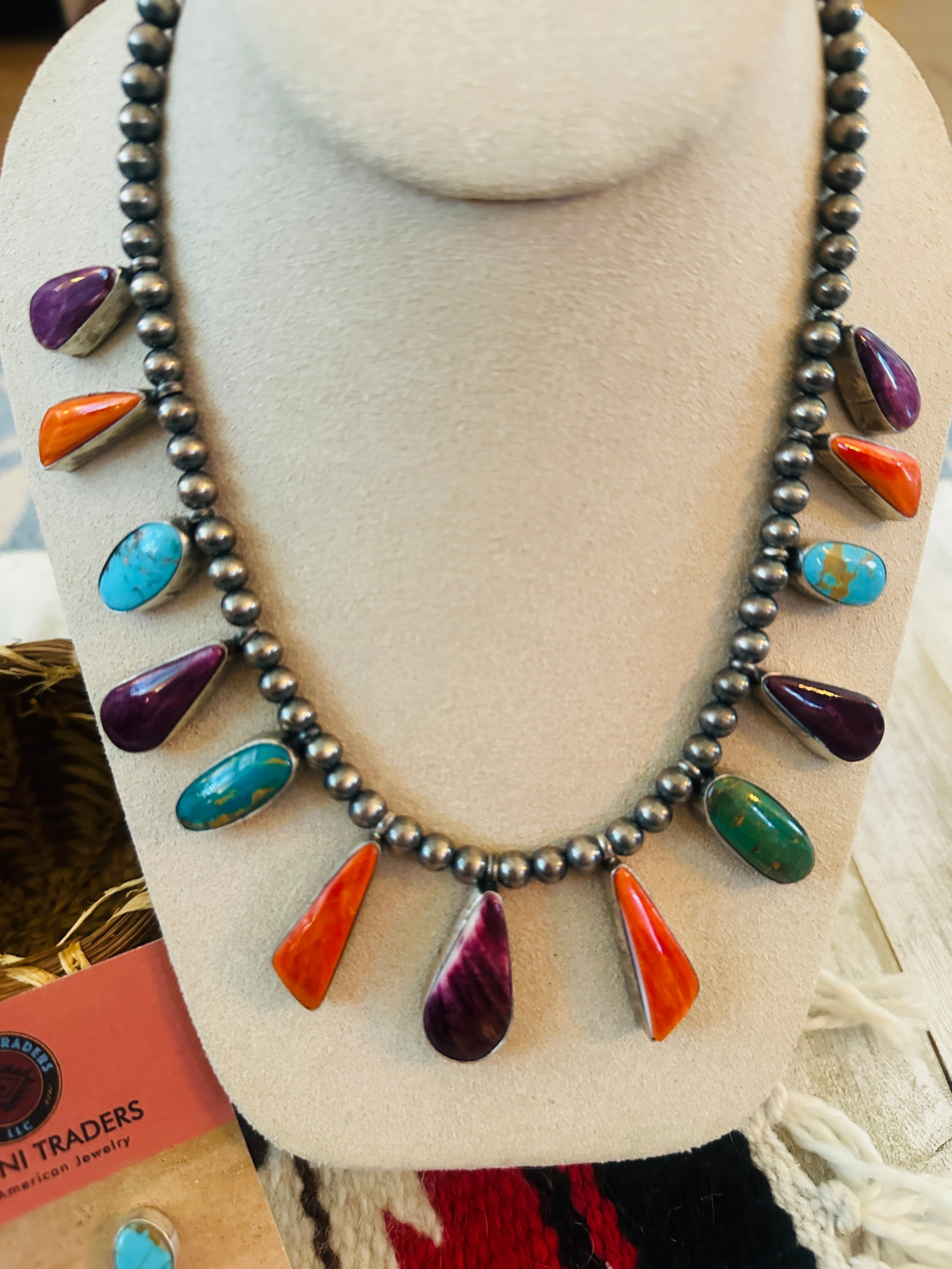 Handcrafted Spiny Oyster, Turquoise & Sterling Silver Necklace Set