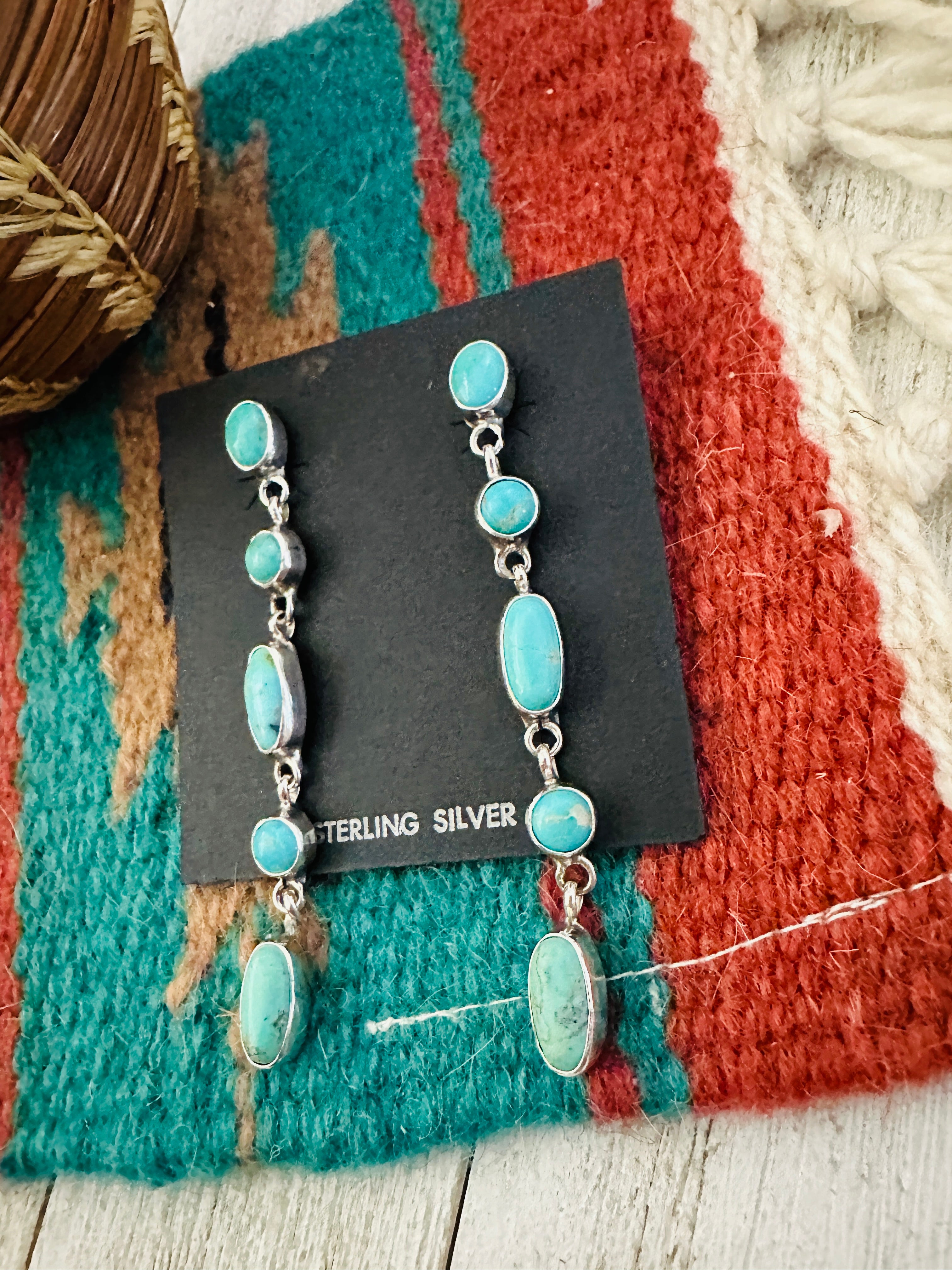 Navajo Turquoise & Sterling Silver Dangle Earrings