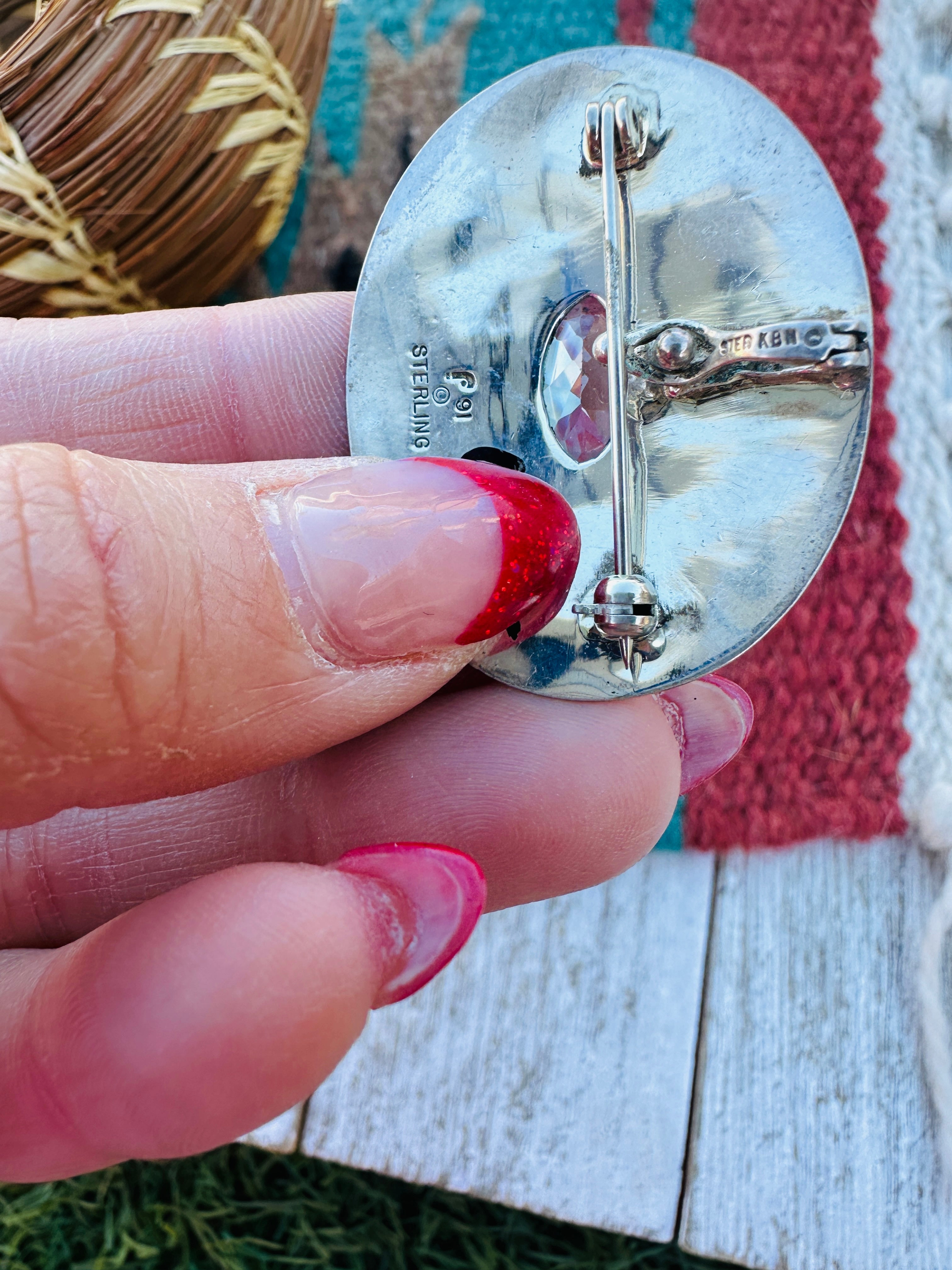Handcrafted Old Pawn Sterling Silver & Topaz Seahorse Brooch