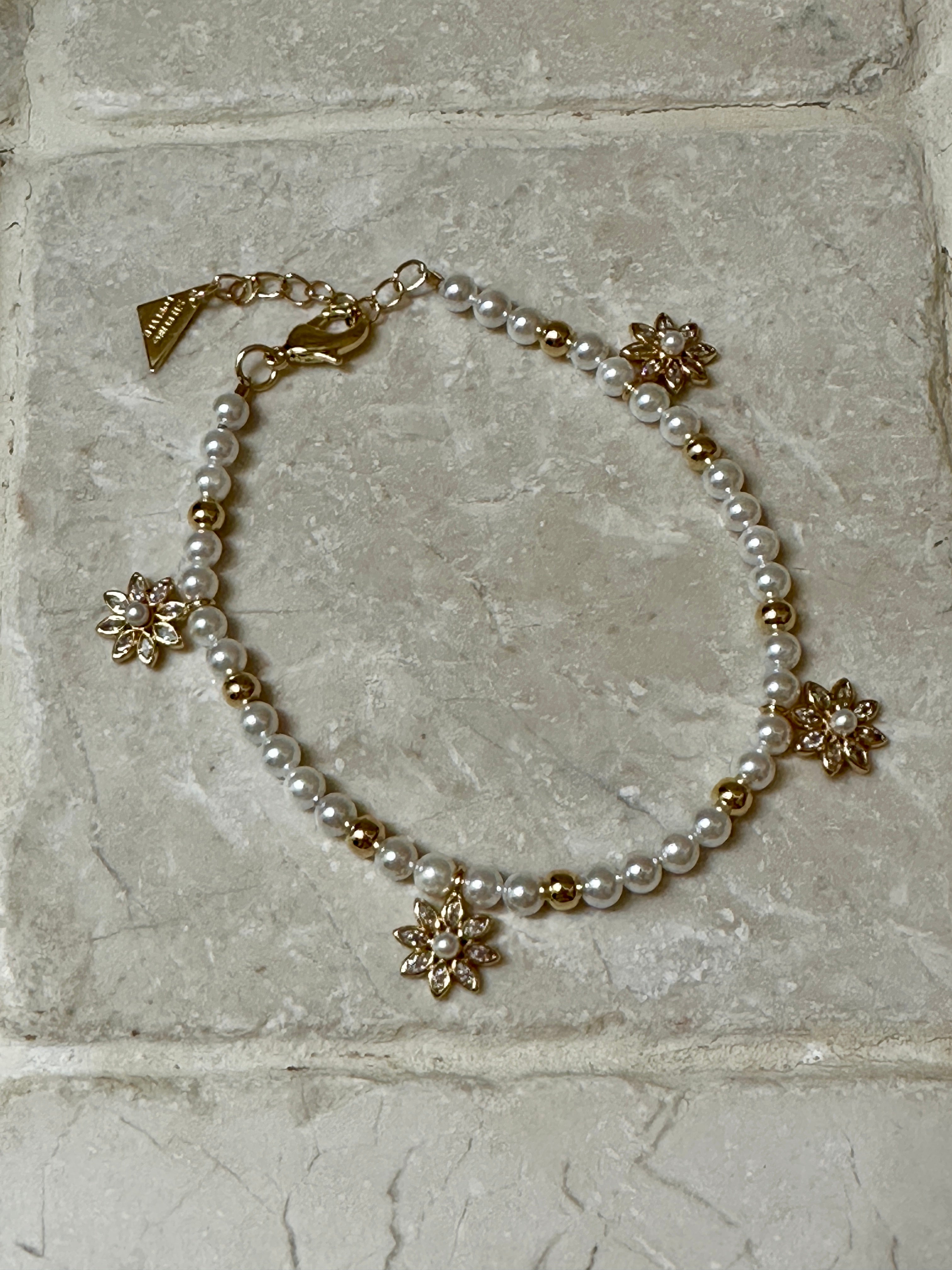 Esti Pearl & CZ Blossom Beaded Bracelet 14k Gold