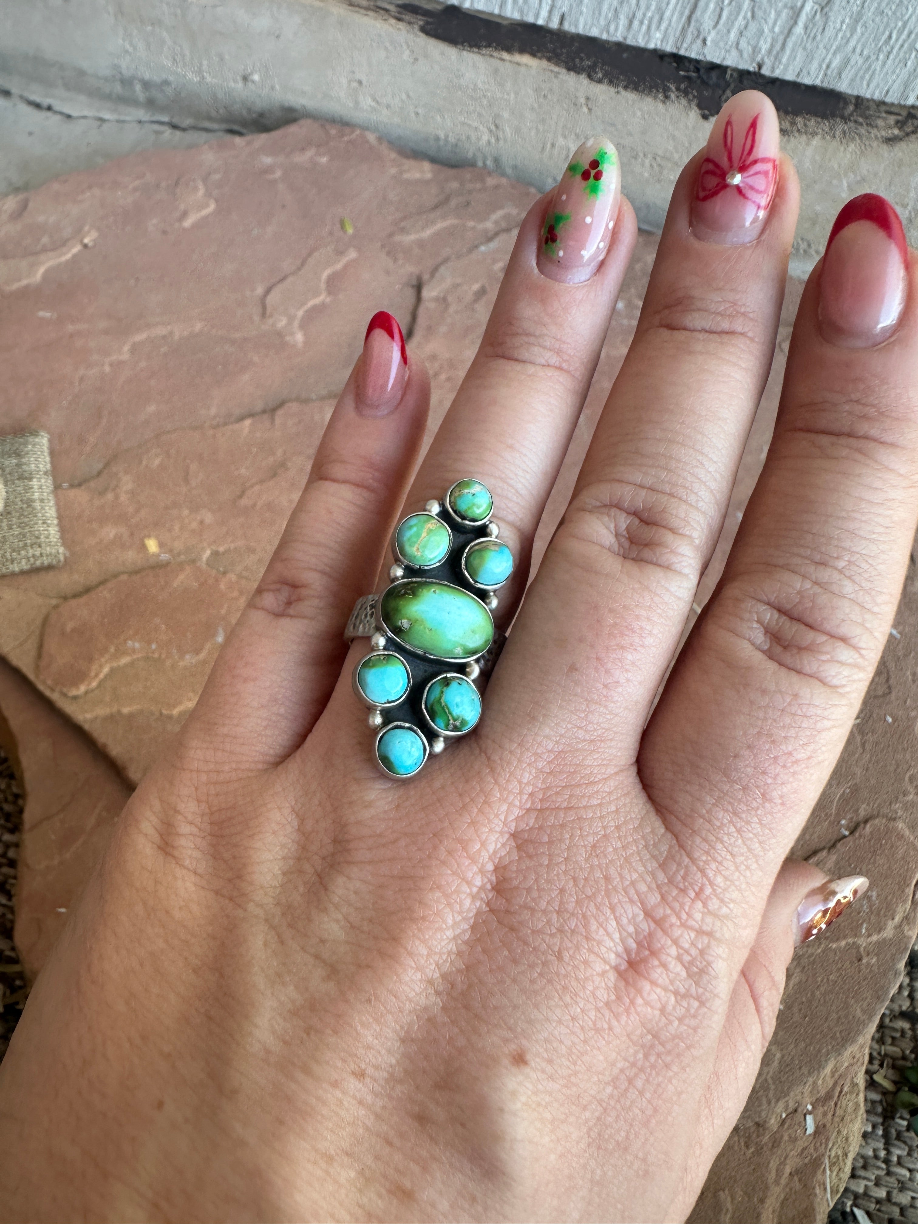 Handmade Sonoran Mountain Turquoise & Sterling Silver Adjustable 7 Ring 2