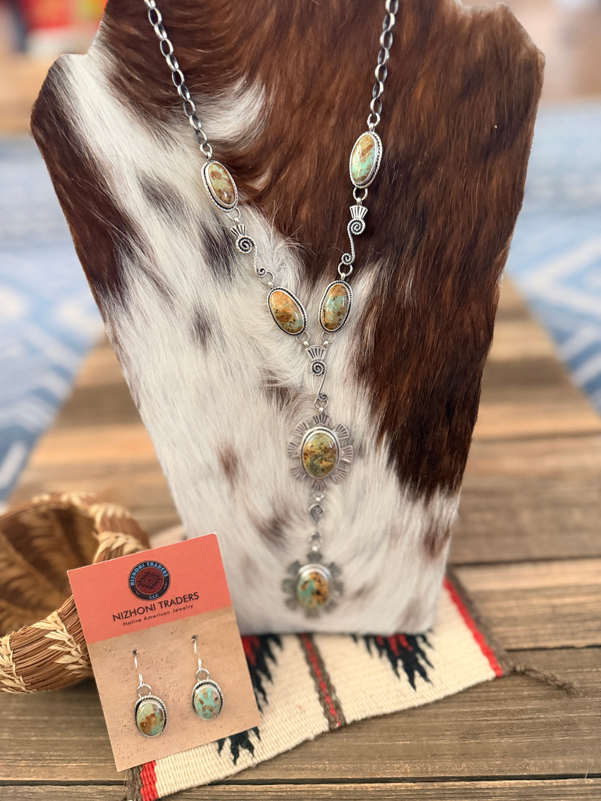 Handcrafted Royston Turquoise & Sterling Silver Necklace and Earring Set by Fred Francis