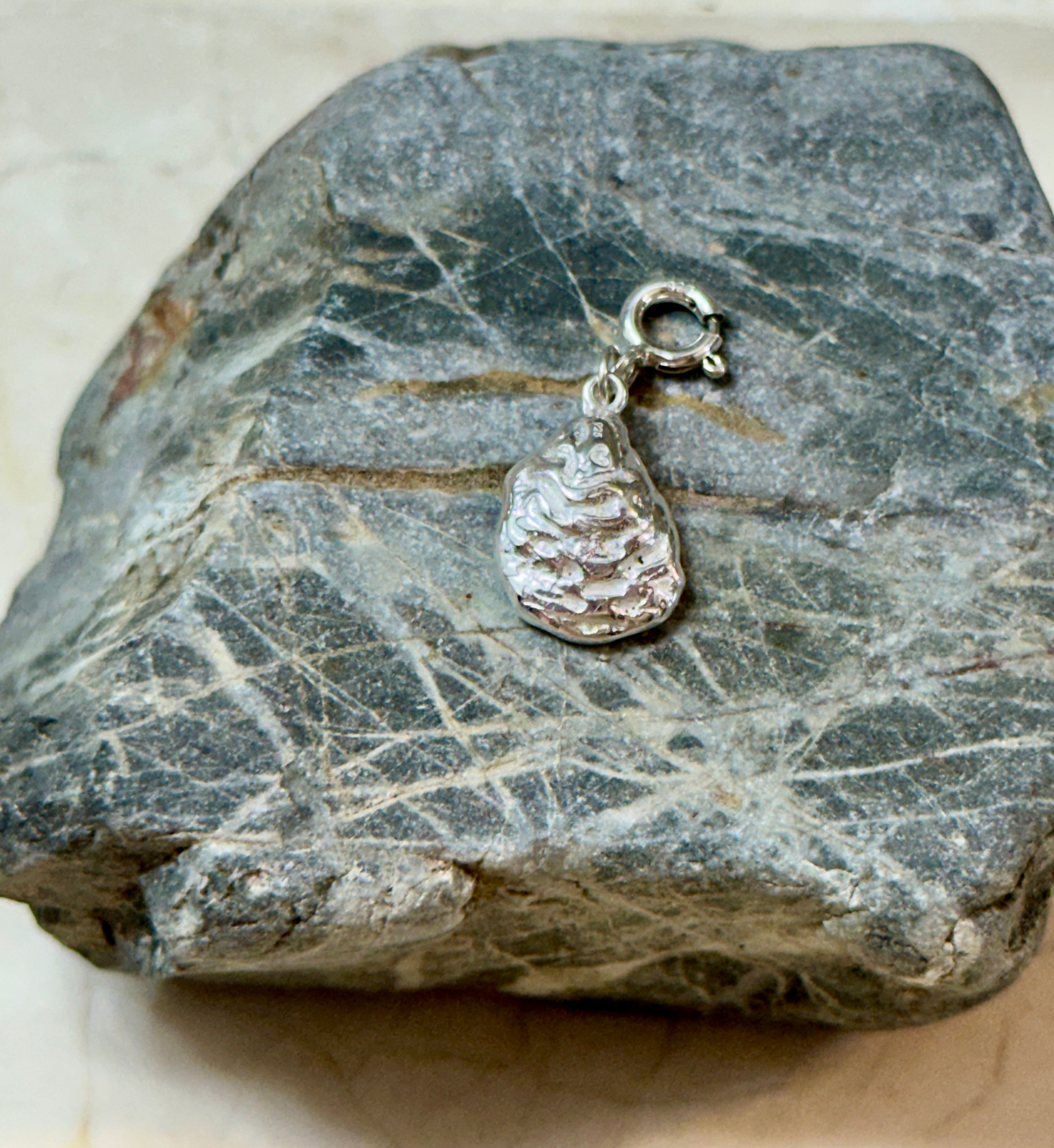 Sterling Silver Oyster Shell with Pearl Charm