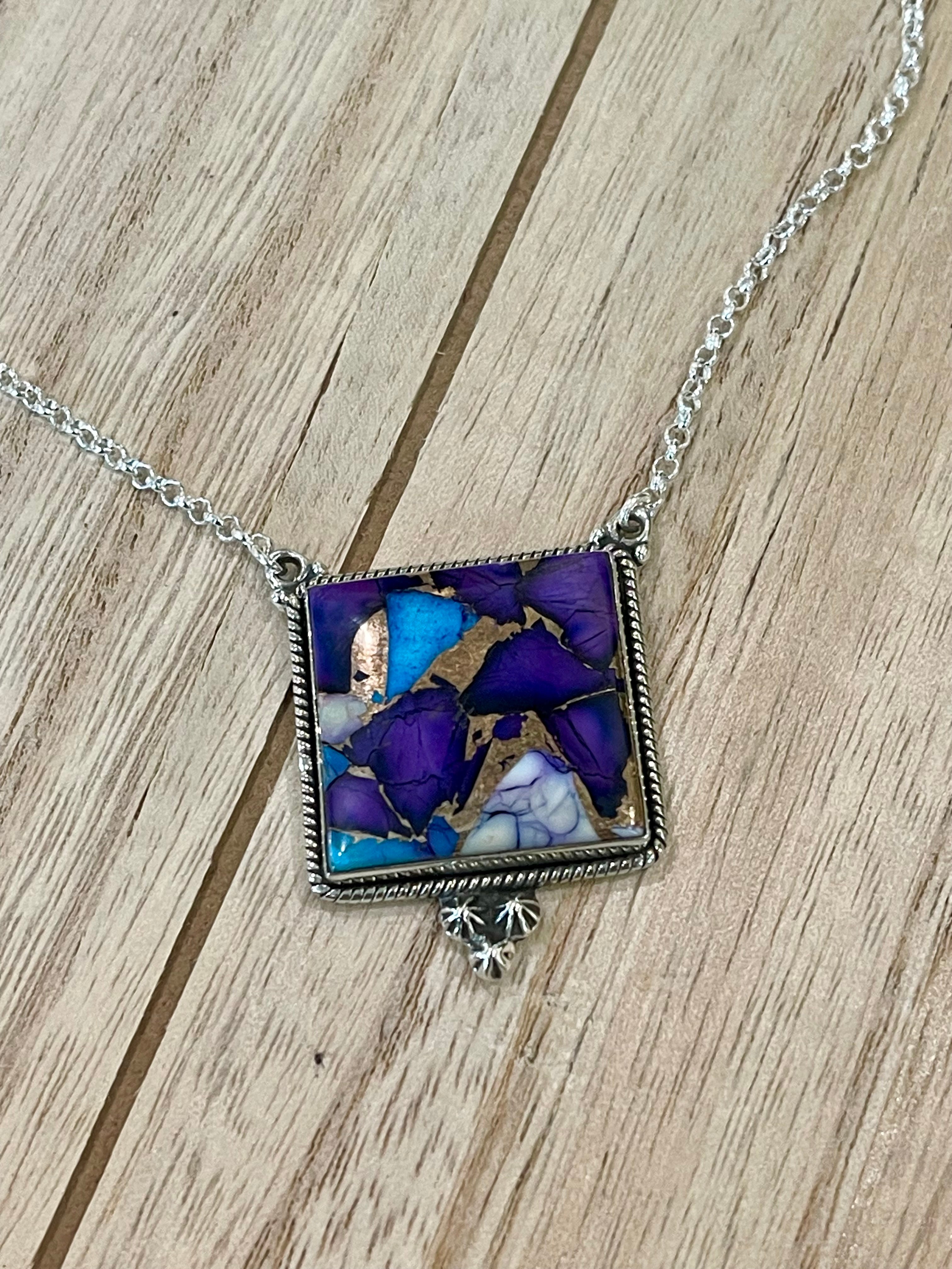 Handmade Sterling Silver & Purple Dream Mojave Heart Necklace