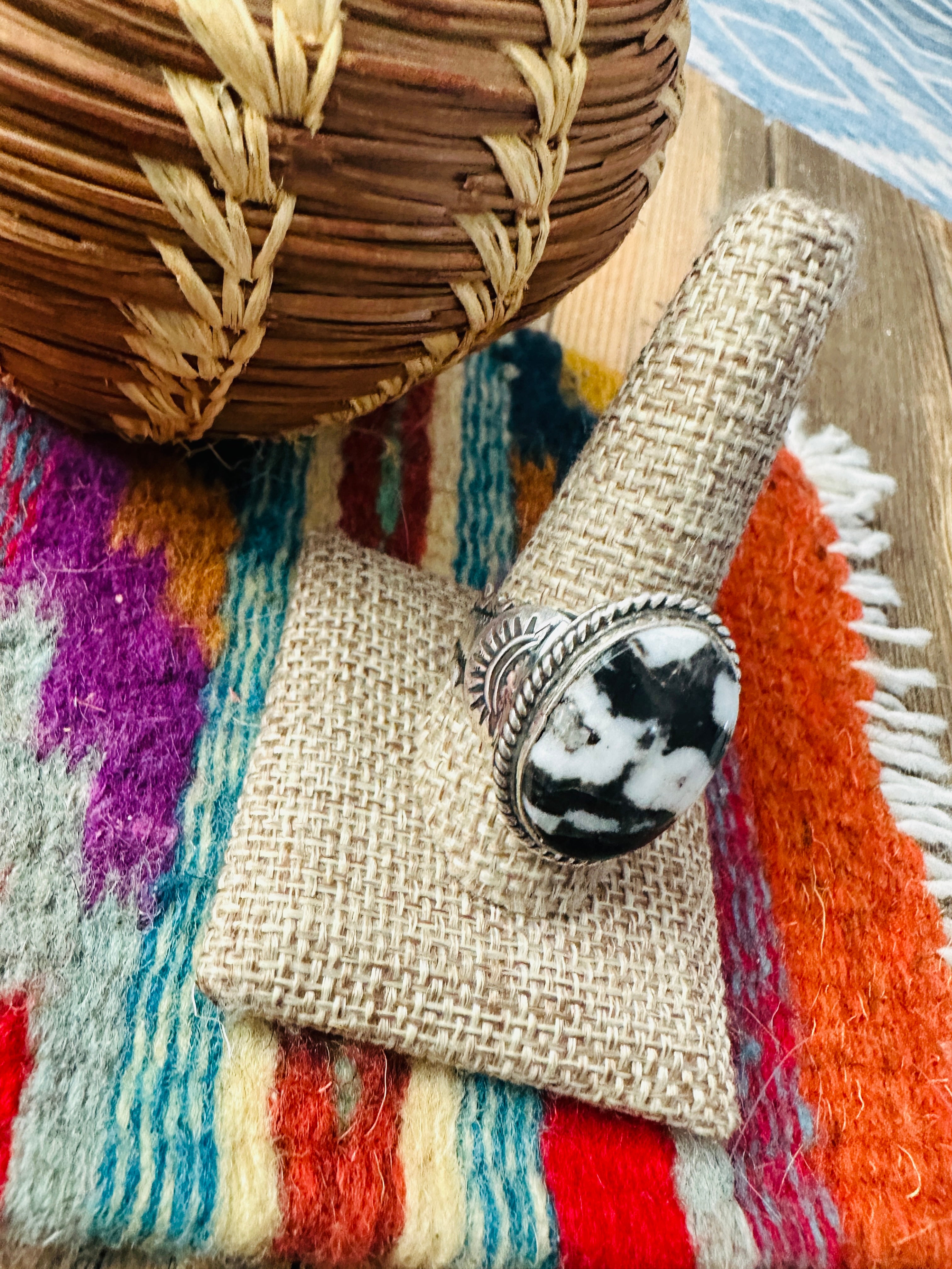 Handcrafted White Buffalo & Sterling Silver Ring Size 11 by Russell Sam