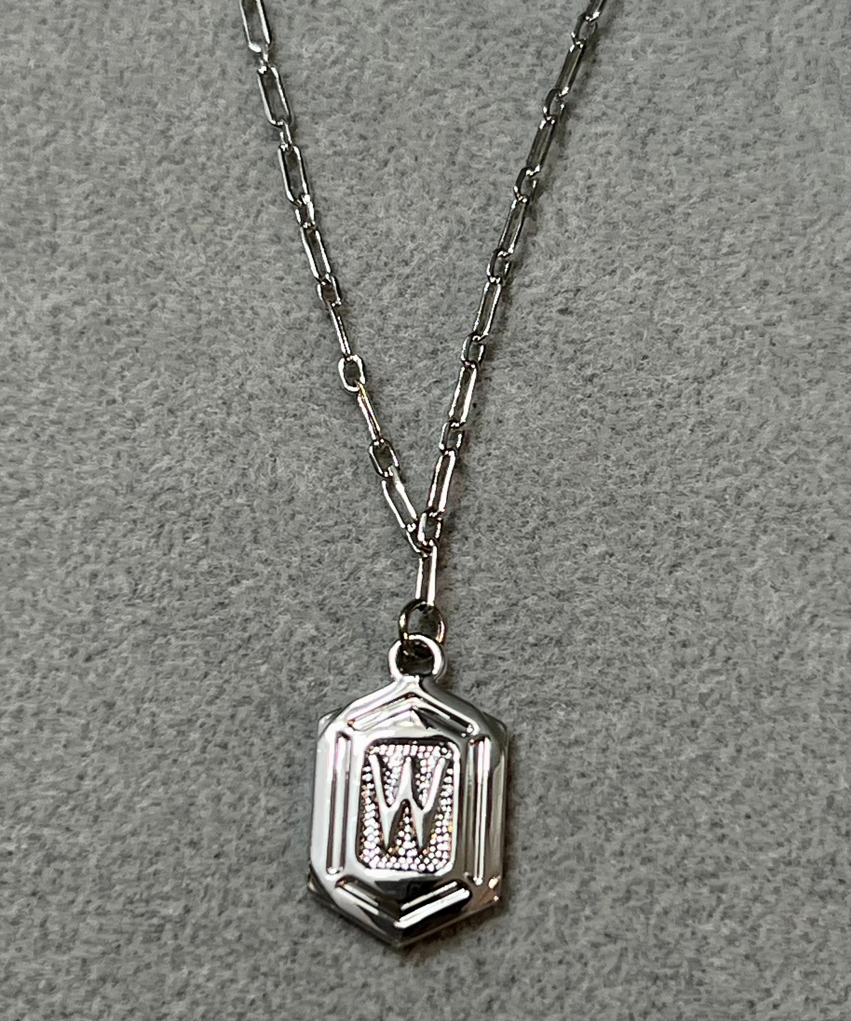 Hexagon Tag Initial “W” Pendant Necklace