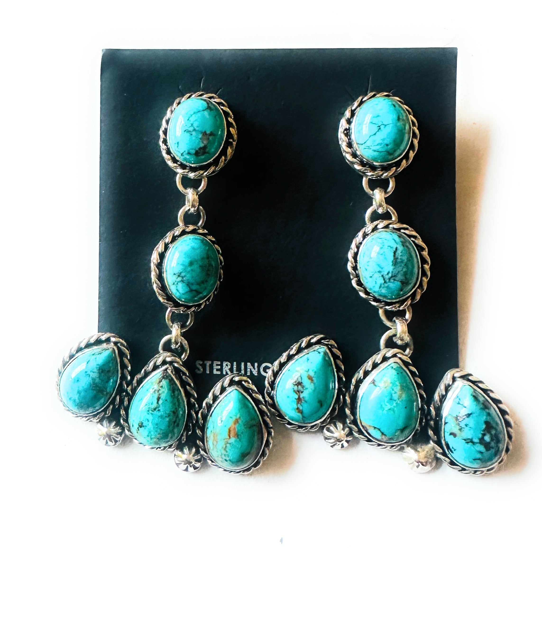 Navajo Turquoise And Sterling Silver Dangle Earrings