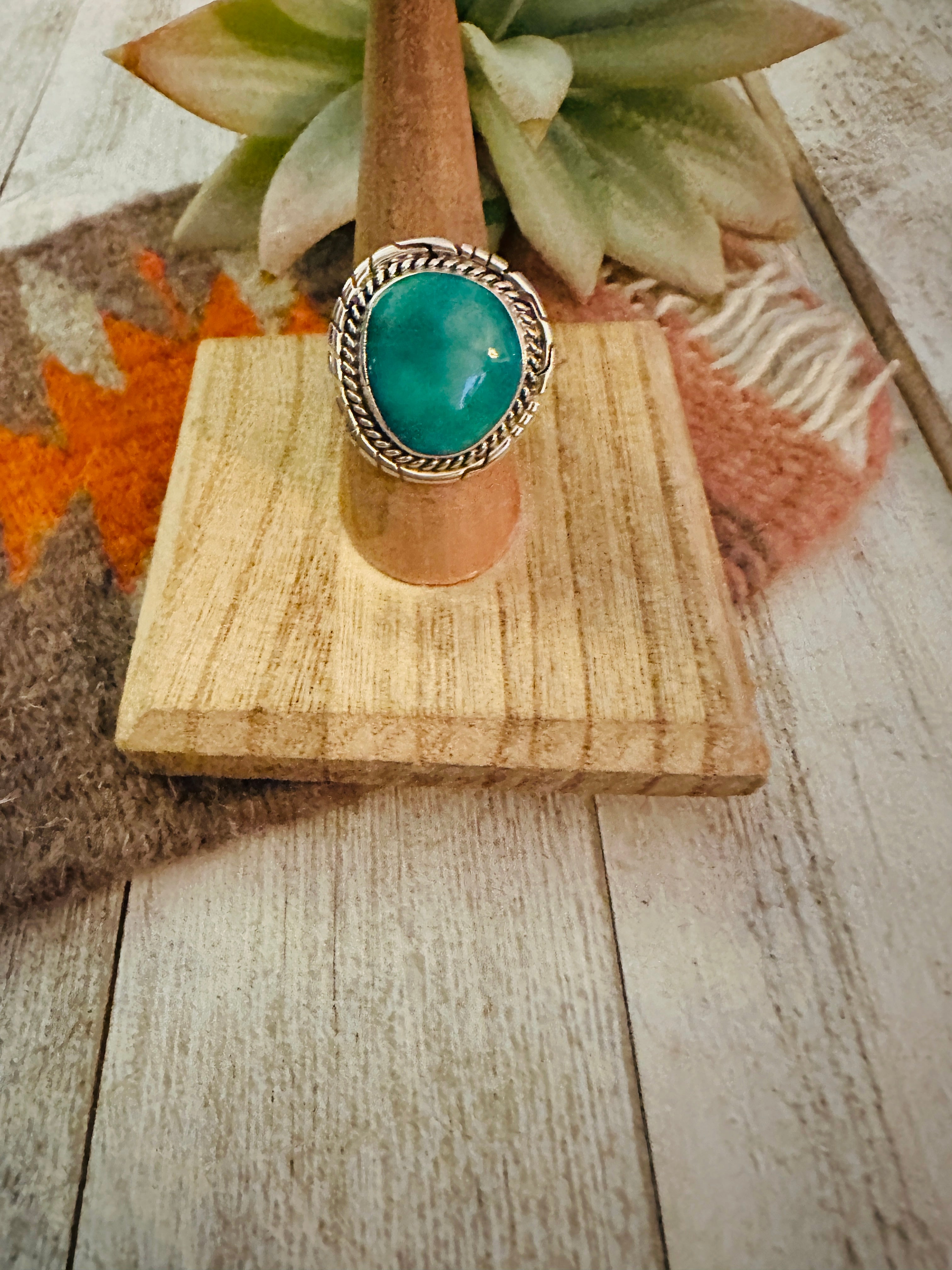 Navajo Kingman Turquoise & Sterling Silver Ring Size 8