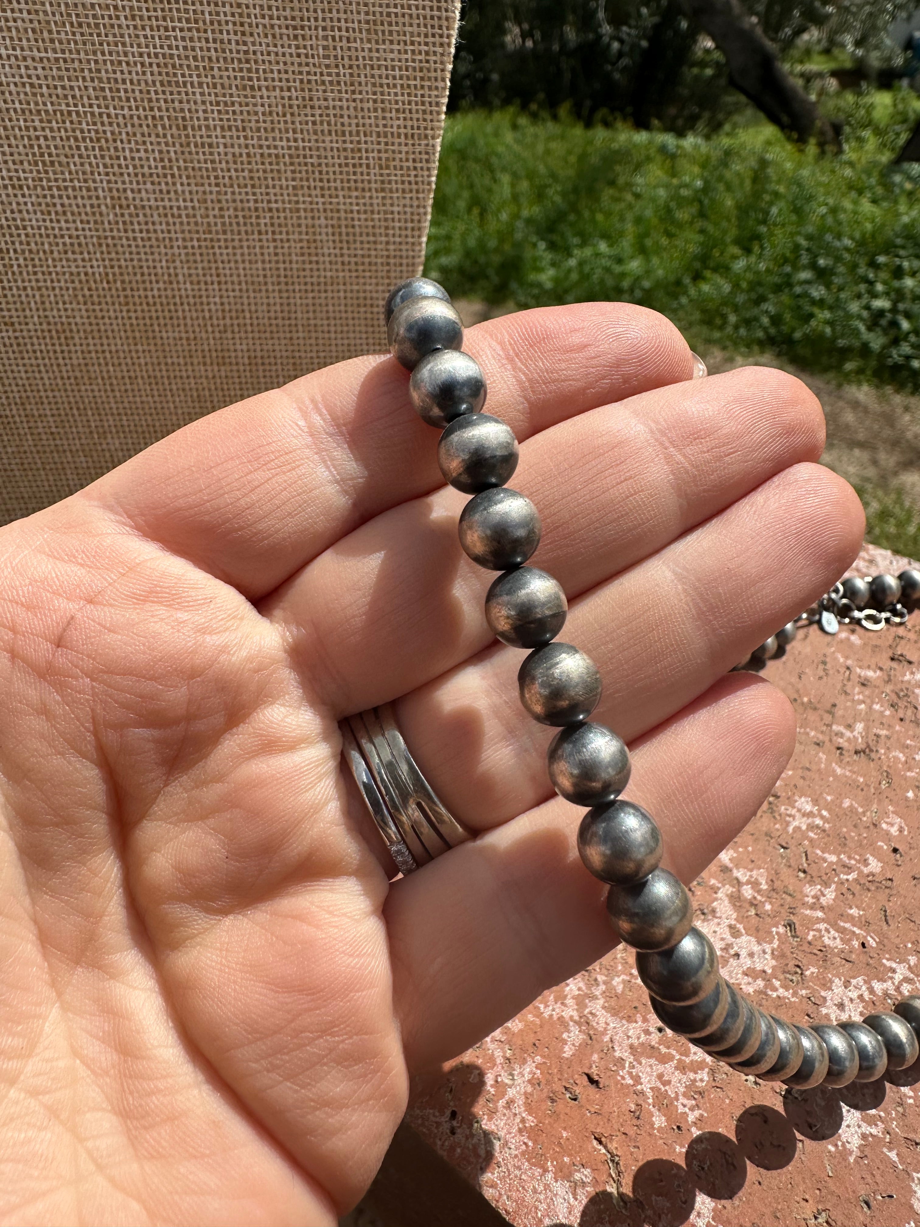 Handmade 8mm Sterling Silver Pearl Style Beaded Necklace w/ 2 inch extender