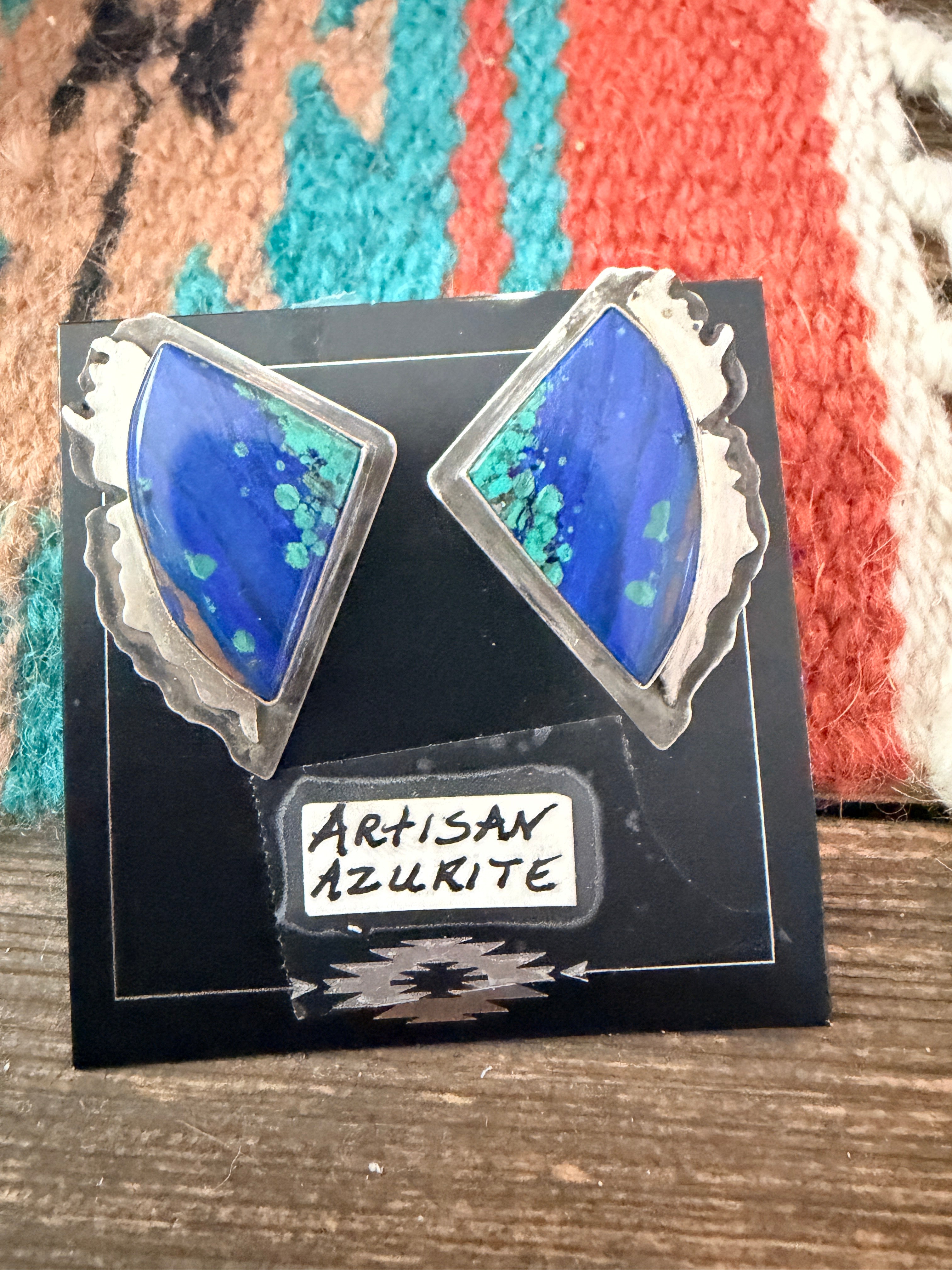 Handcrafted Old Pawn Sterling Silver & Azurite Post Earrings