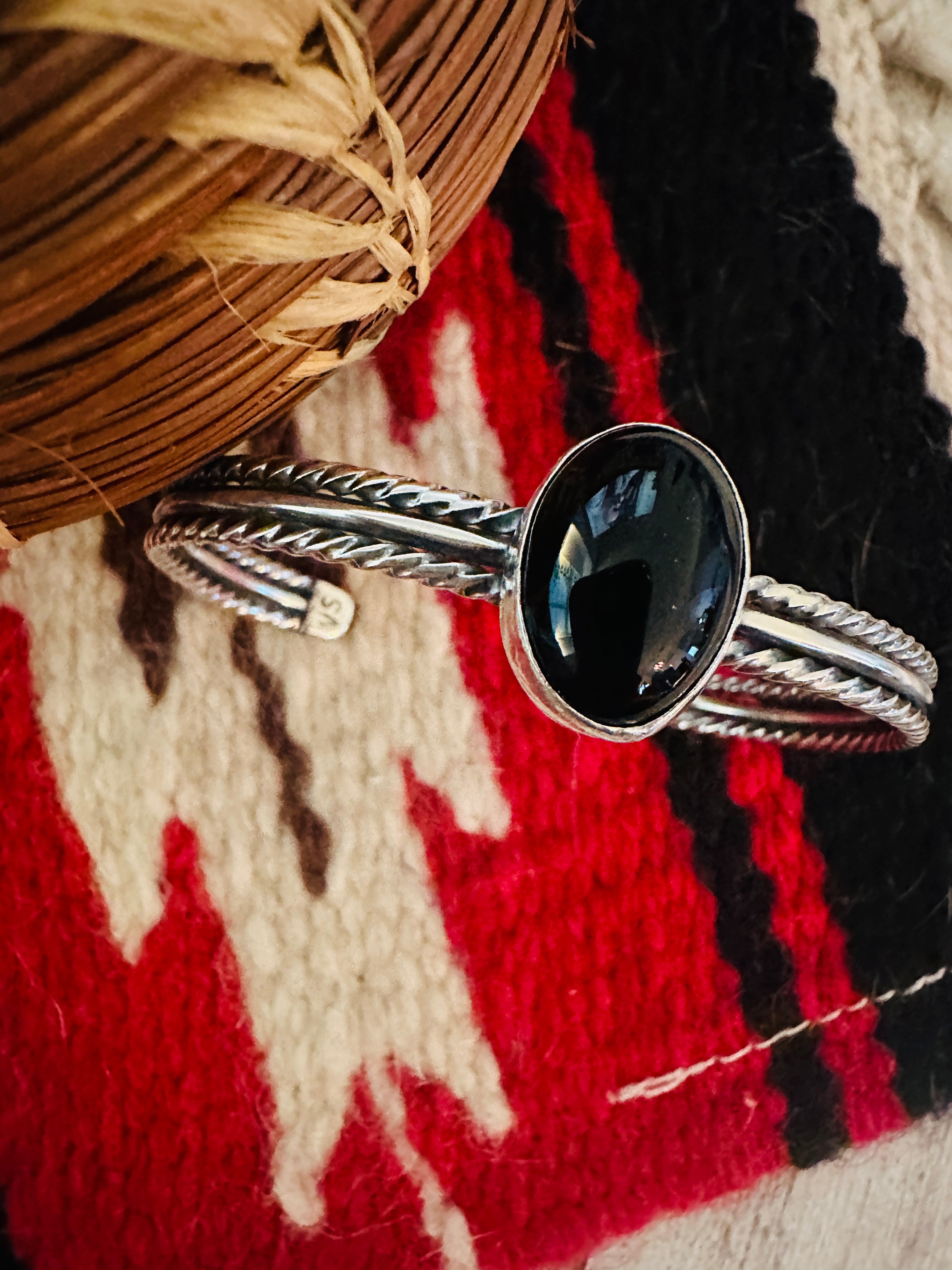 Navajo Sterling Silver & Black Onyx Cuff Bracelet