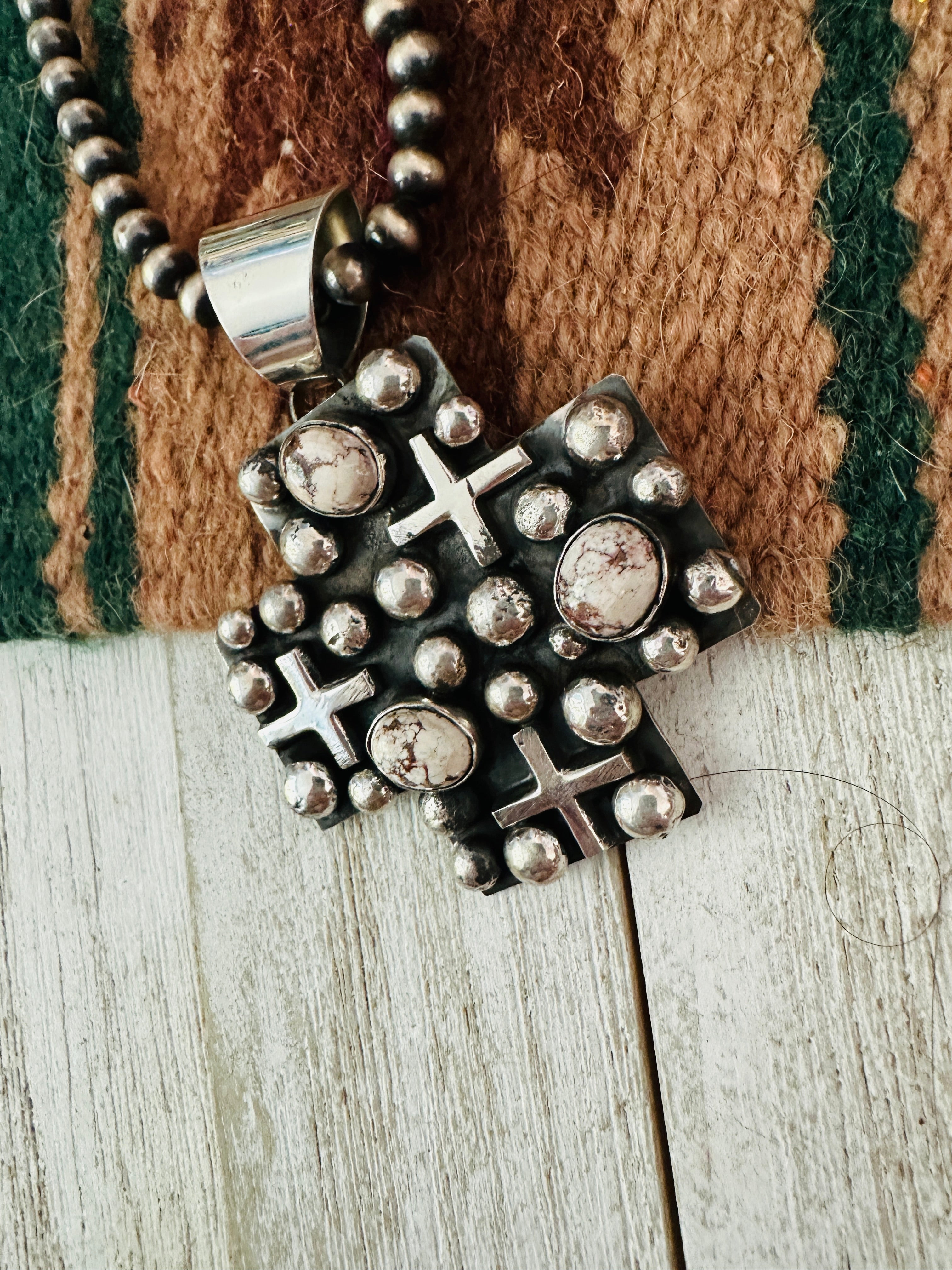 Navajo Sterling Silver & Wild Horse Cross Pendant by Chimney Butte