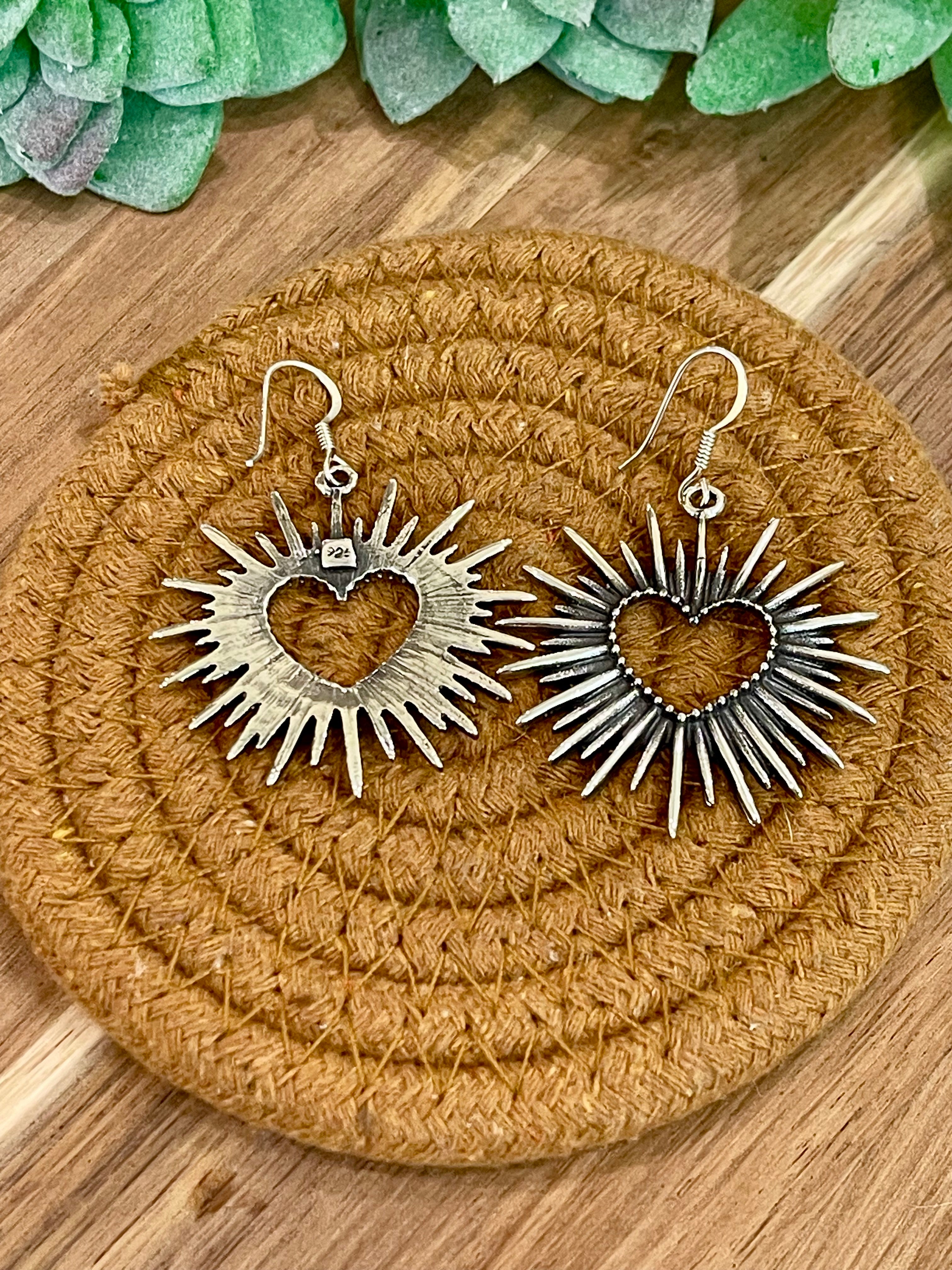 Handmade In Mexico Sterling Silver , Heart Dangle Earrings