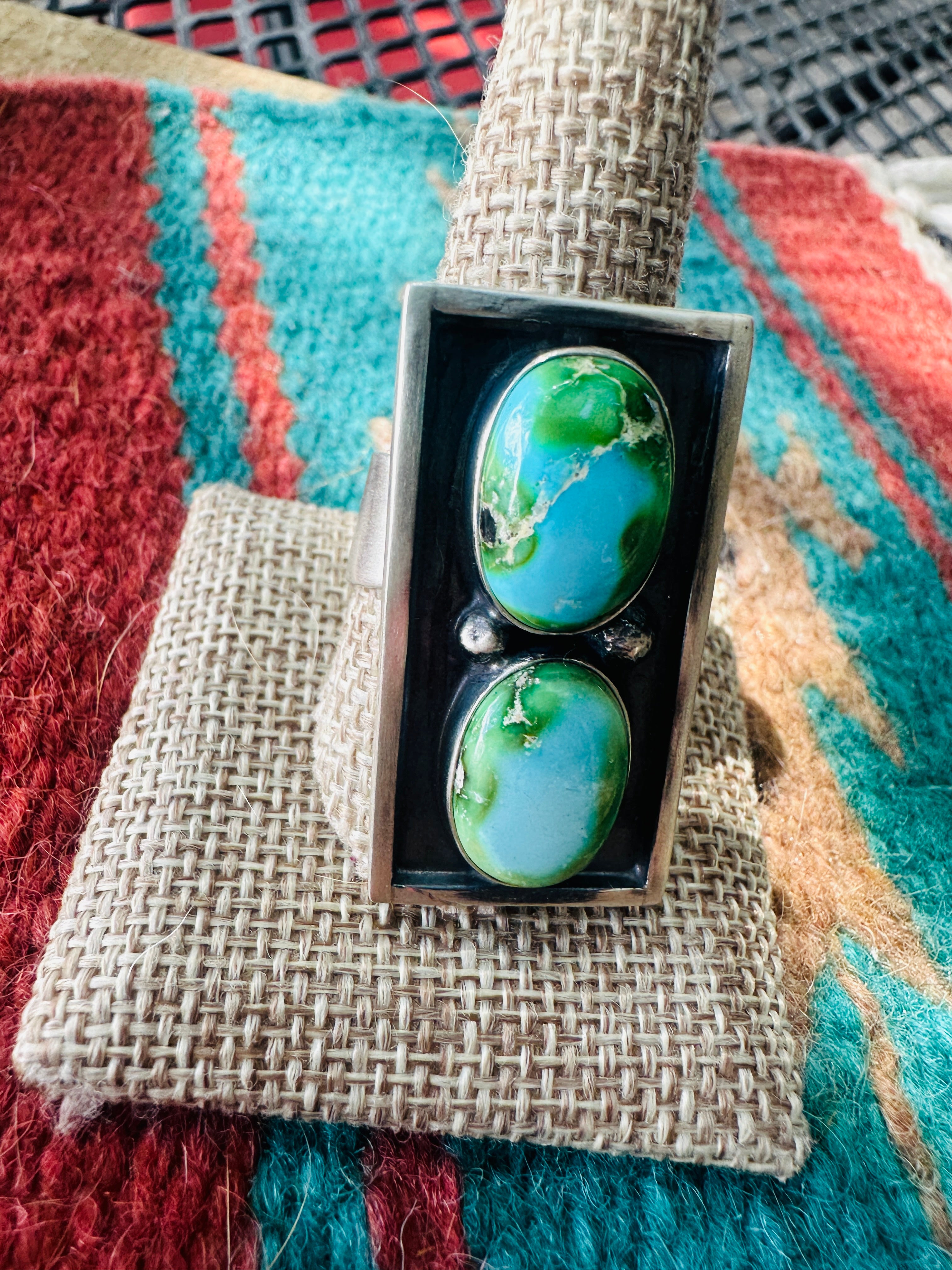 Handcrafted Sonoran Mountain Turquoise & Sterling Silver Adjustable Ring