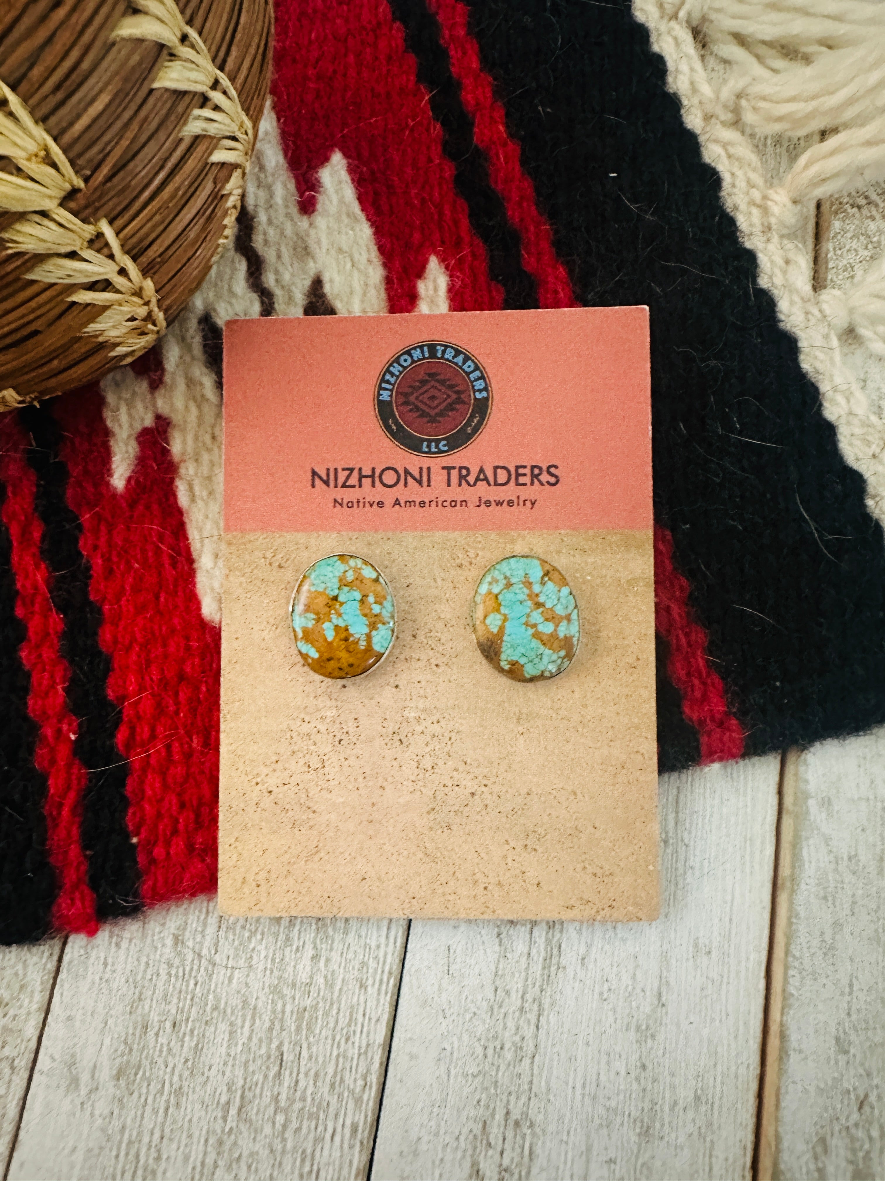 Navajo Number 8 Turquoise & Sterling Silver Stud Earrings