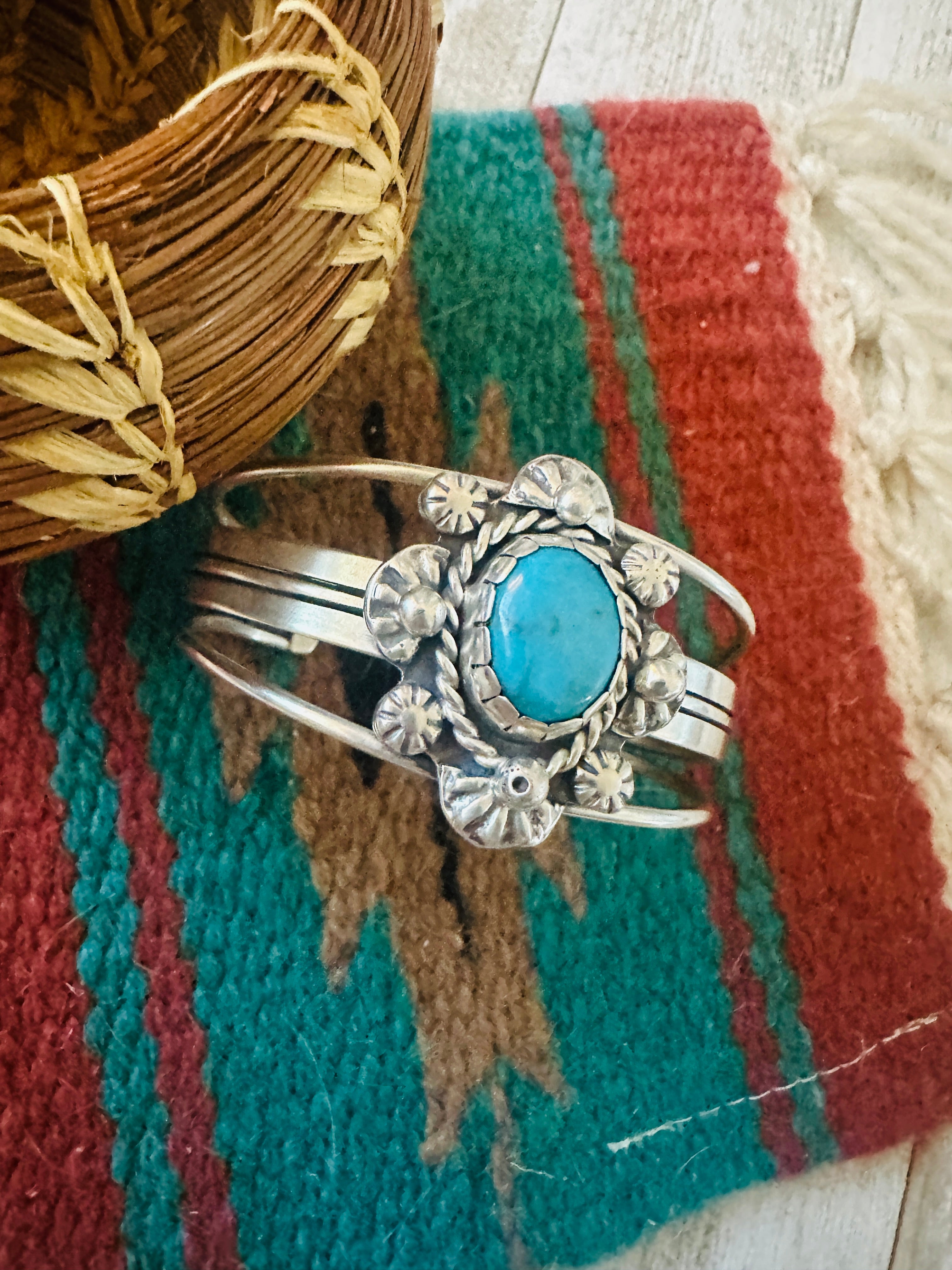 Navajo Sterling Silver & Kingman Turquoise Cuff Bracelet