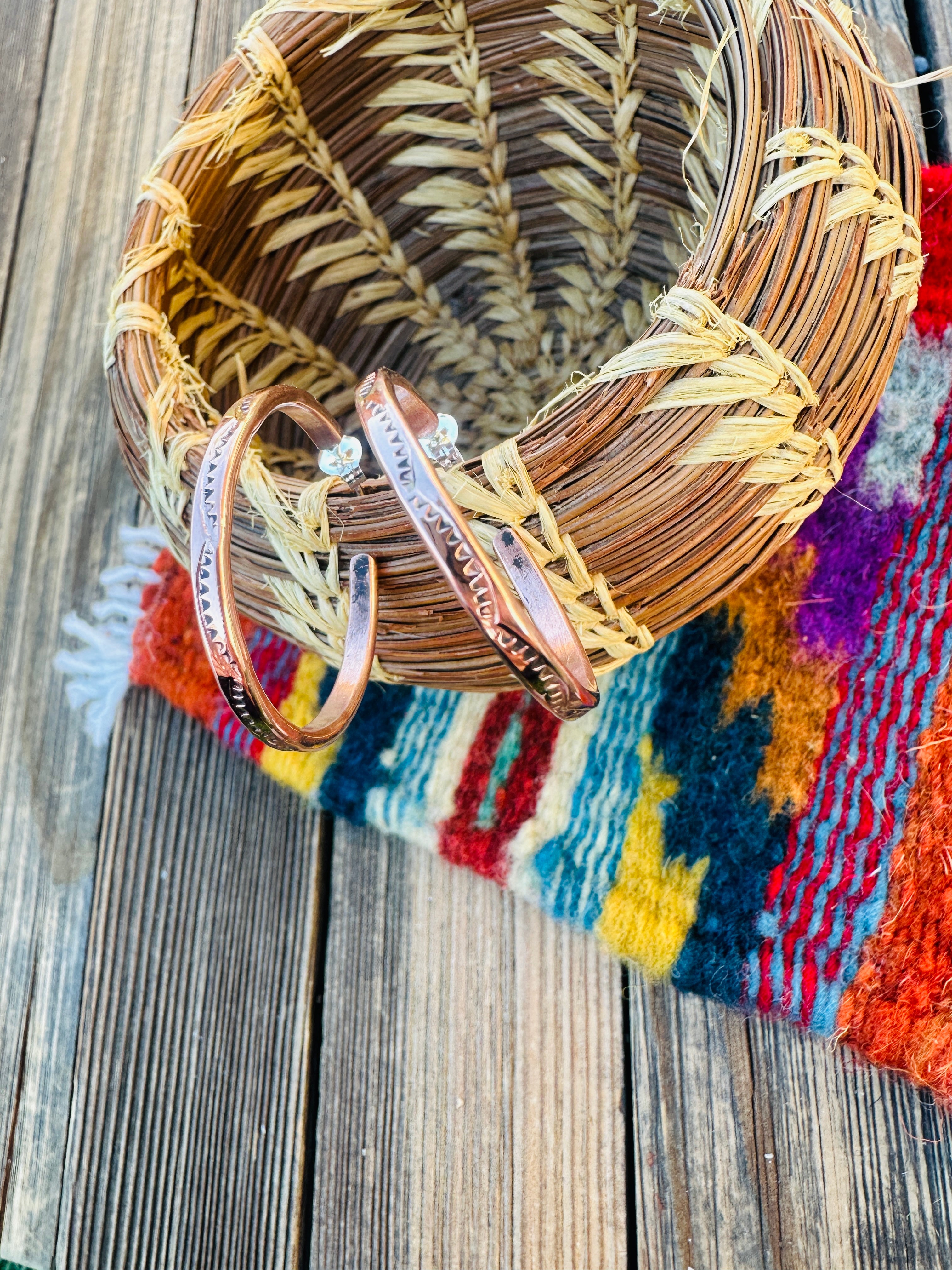 Hand Stamped Copper Hoop Earrings