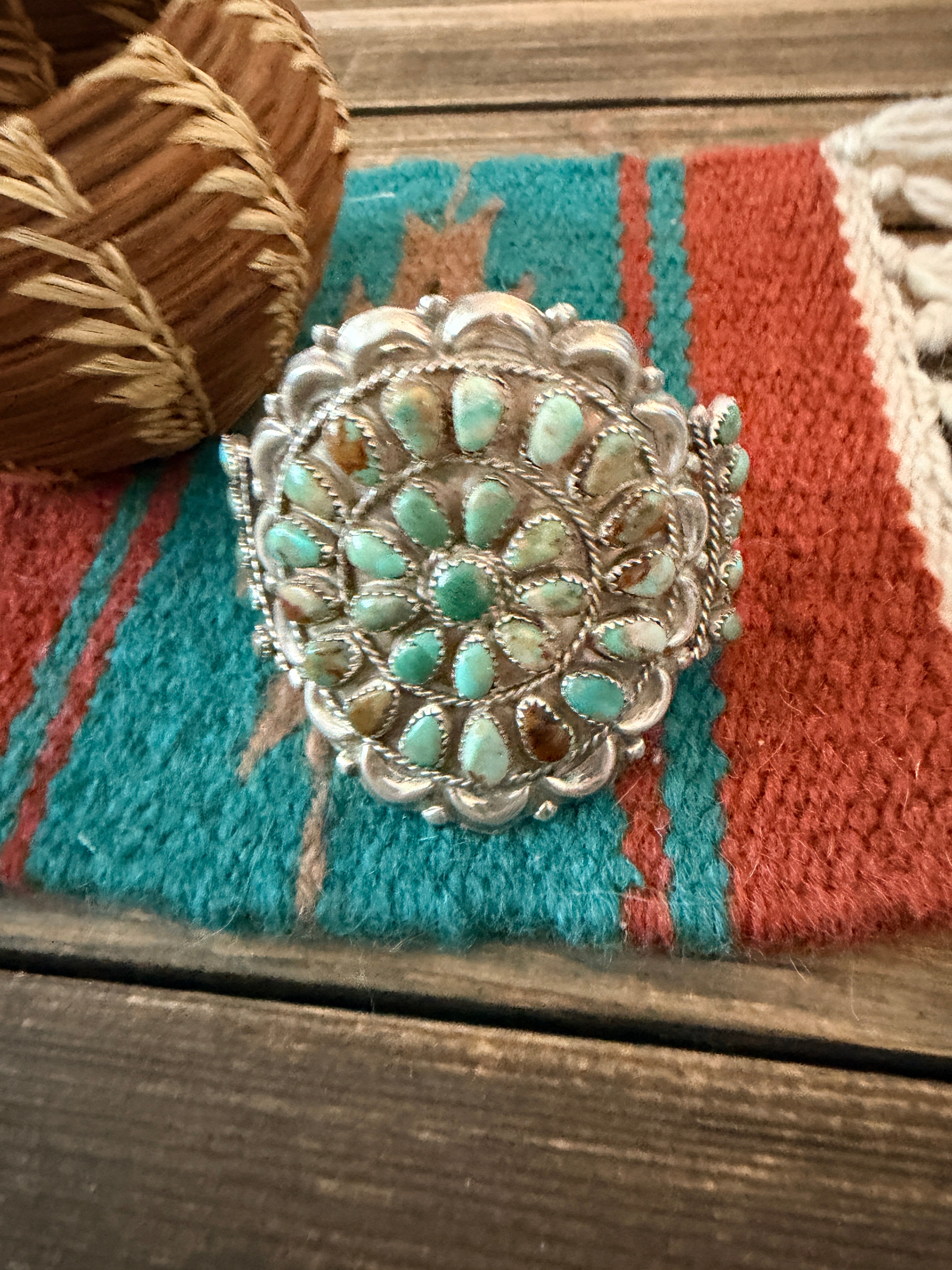 Handcrafted Turquoise & Sterling Silver Cluster Cuff Bracelet By Danny L. Wauneka