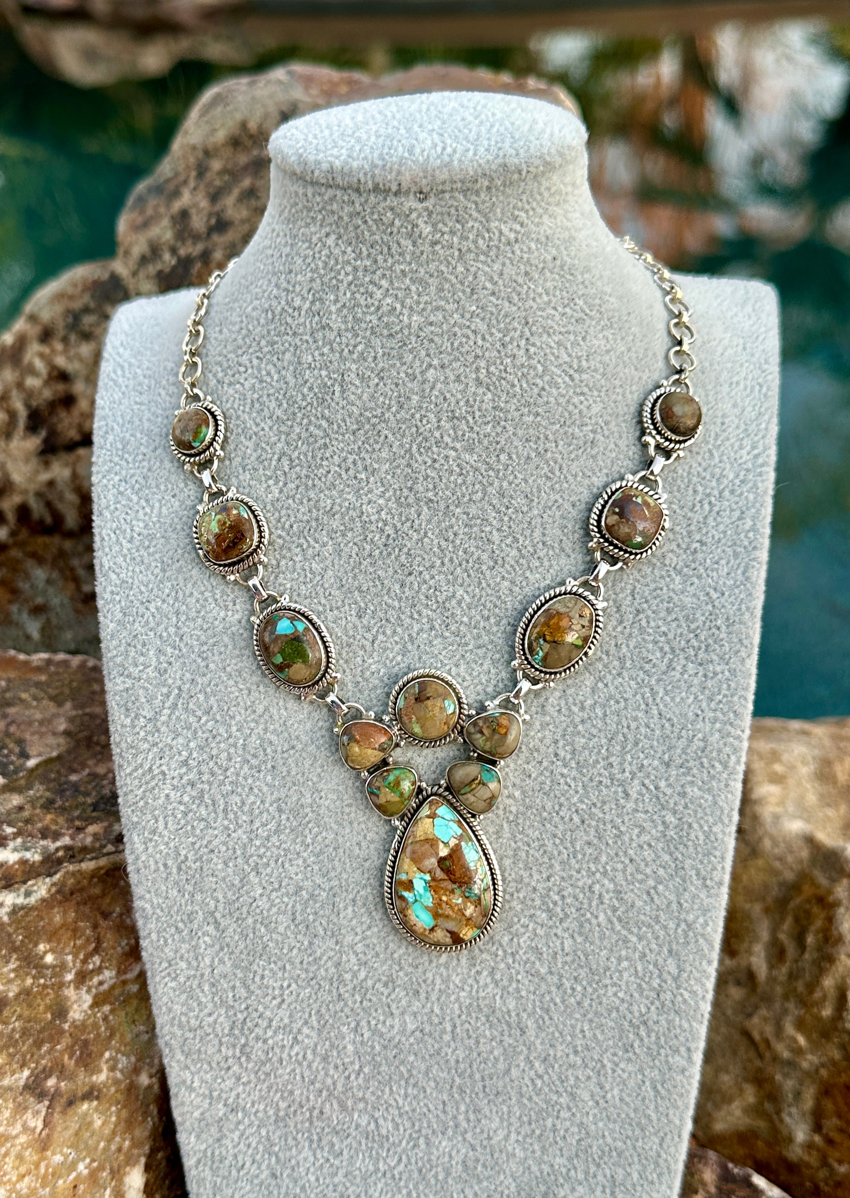 Handmade Royston Ribbon Turquoise & Sterling Silver Lariat Necklace