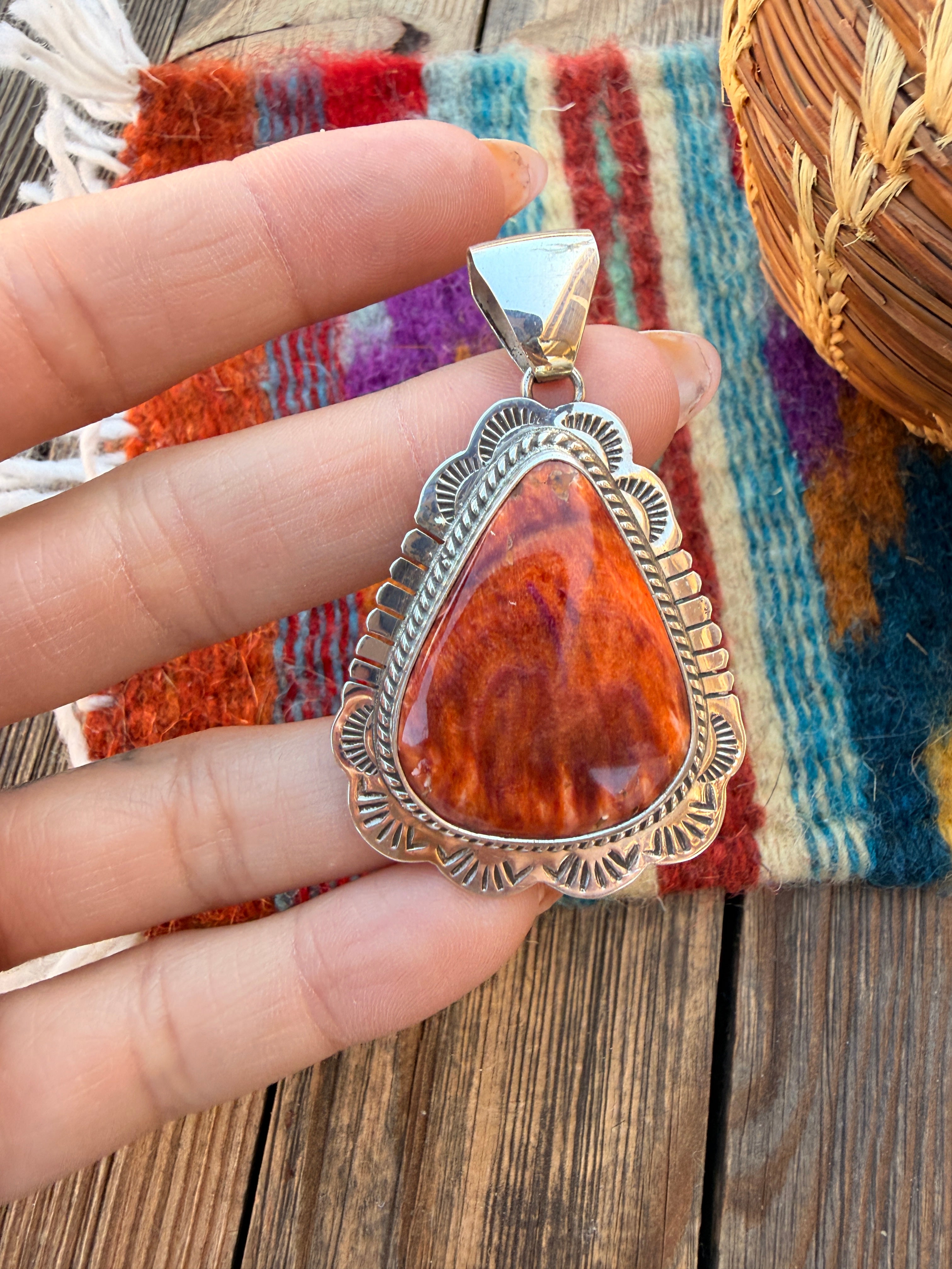 Handcrafted Sterling Silver & Orange Spiny Pendant by Patrick Skeets